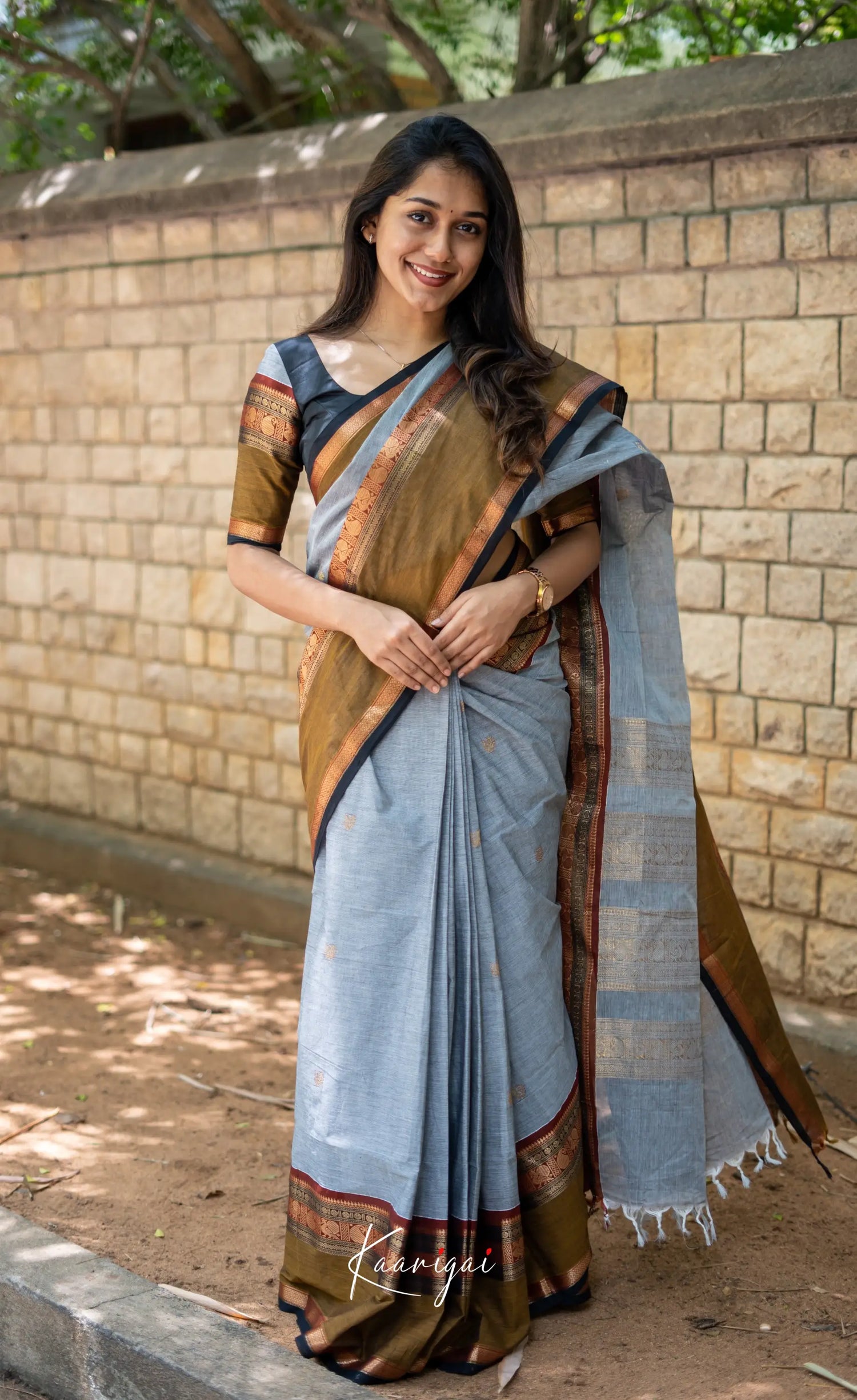 Annapakshi - Grey And Light Brown Kanchi Cotton Saree Sarees