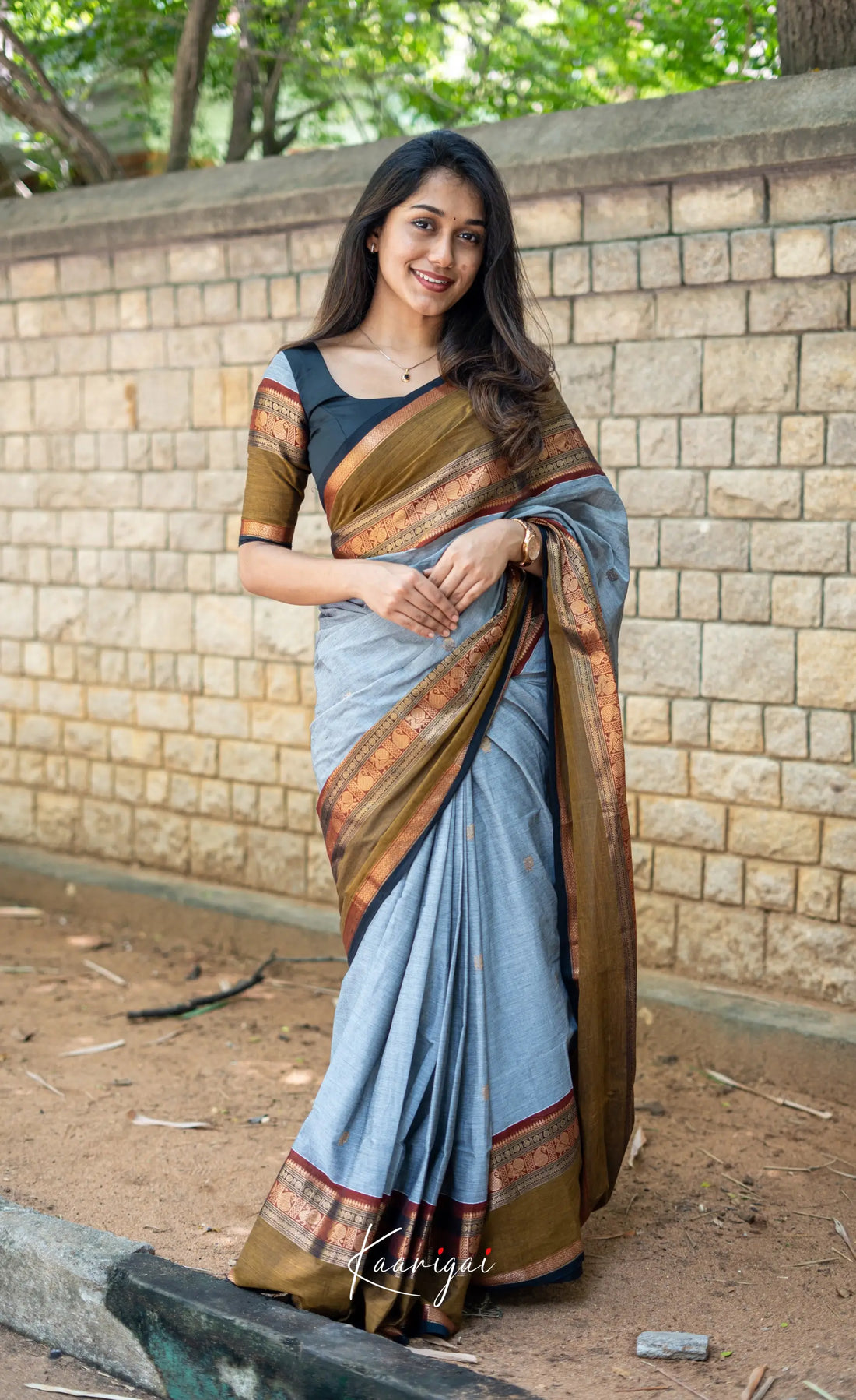 Annapakshi - Grey And Light Brown Kanchi Cotton Saree Sarees