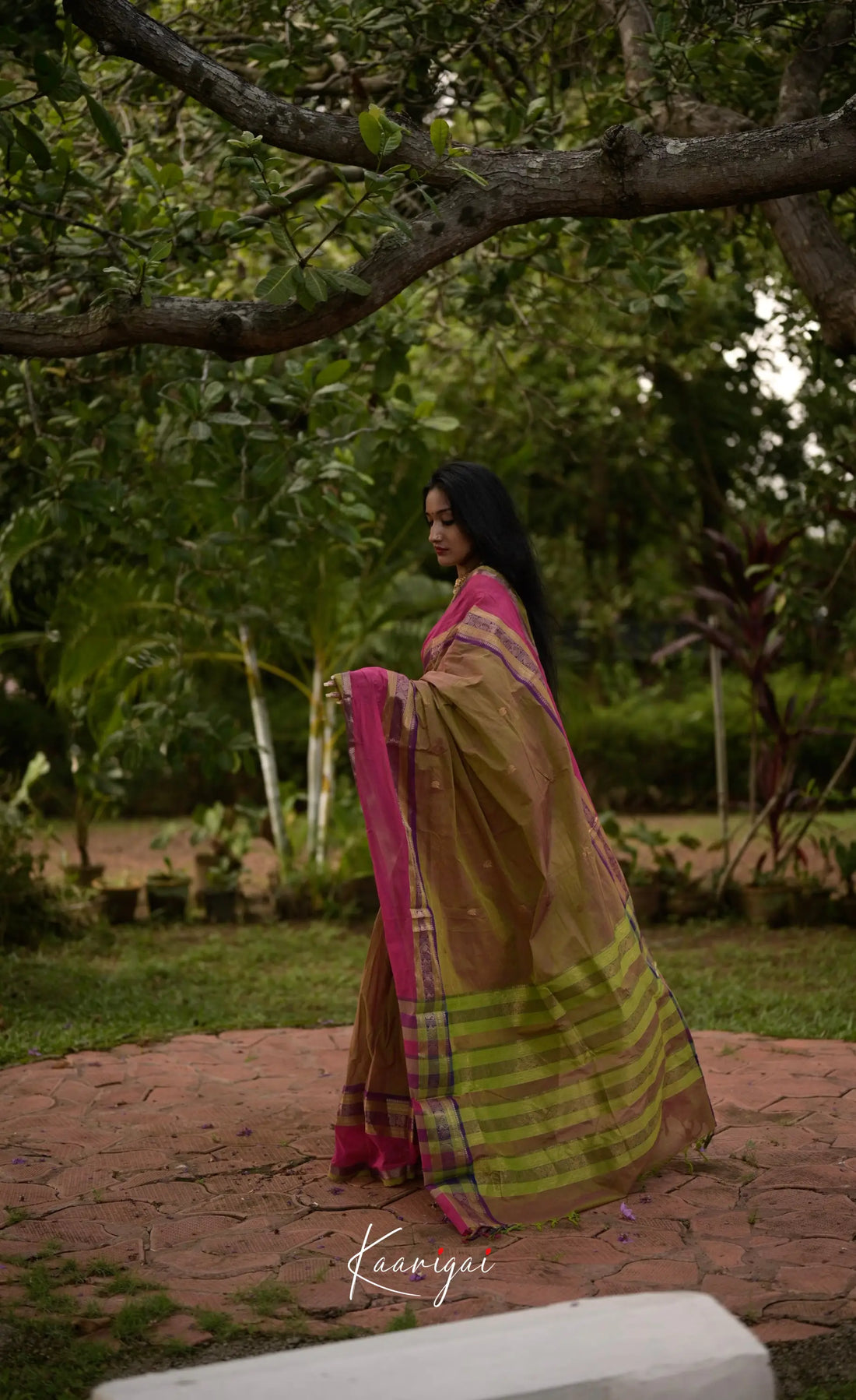 Annapakshi - Henna Green And Pink Kanchi Cotton Saree Sarees