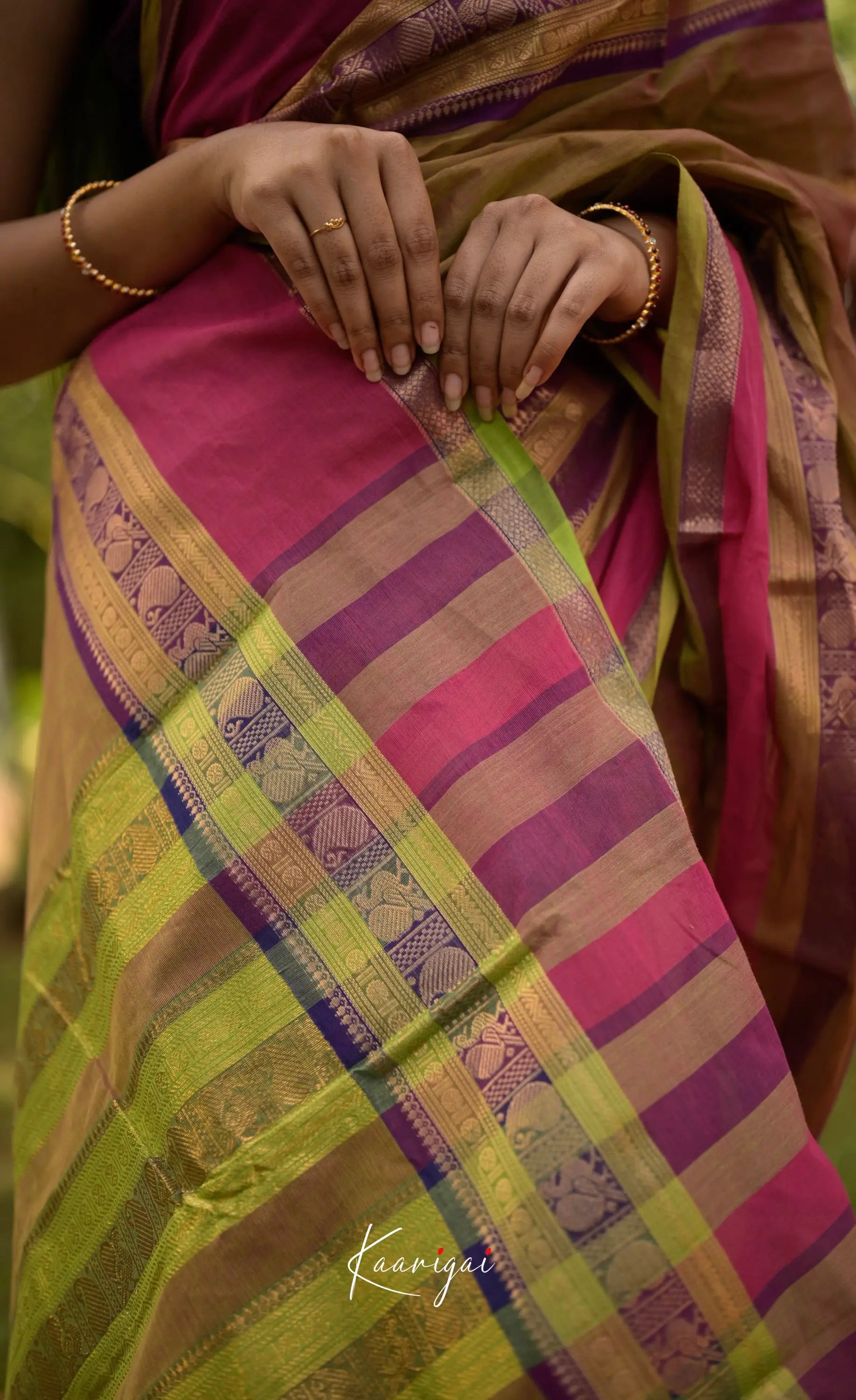 Annapakshi - Henna Green And Pink Kanchi Cotton Saree Sarees