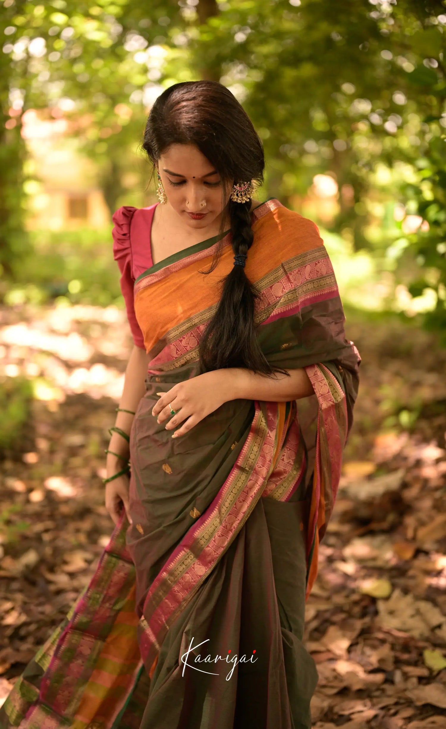 Annapakshi - Manthalir And Mustard Orange Kanchi Cotton Saree Sarees