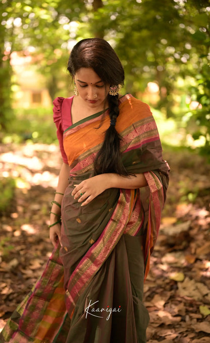 Annapakshi - Manthalir And Mustard Orange Kanchi Cotton Saree Sarees