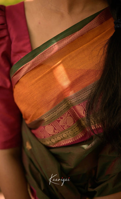 Annapakshi - Manthalir And Mustard Orange Kanchi Cotton Saree Sarees