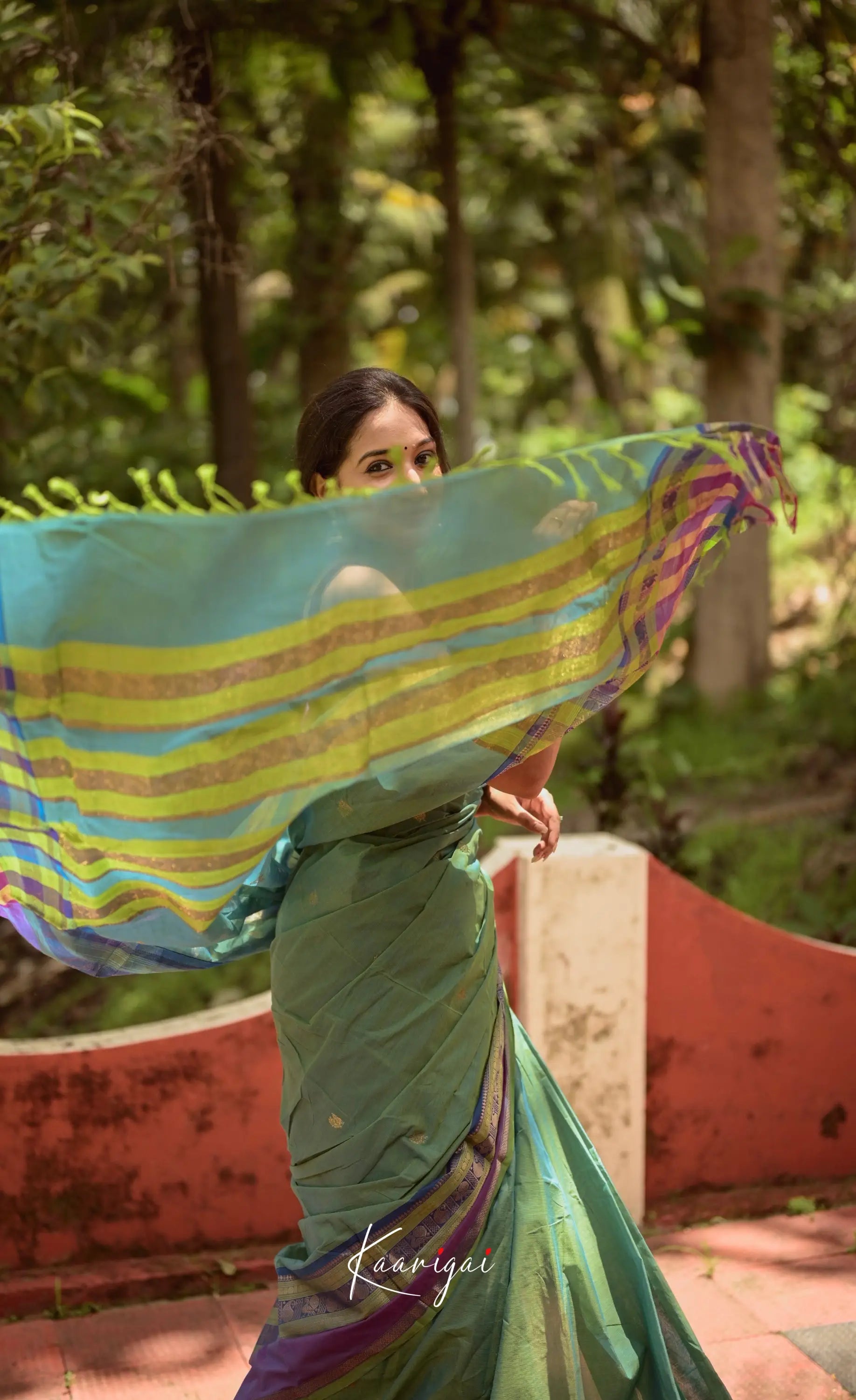 Annapakshi - Sea Green And Purple Kanchi Cotton Saree Sarees