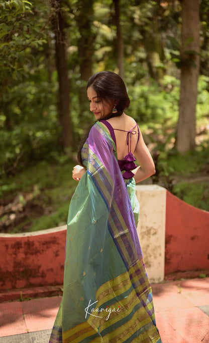 Annapakshi - Sea Green And Purple Kanchi Cotton Saree Sarees