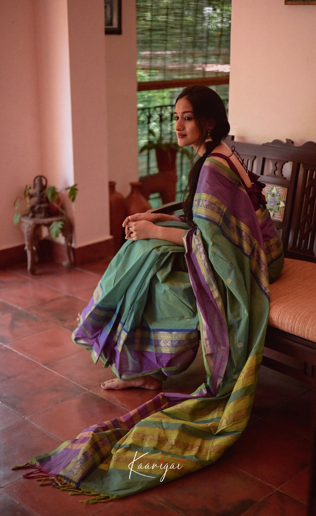 Annapakshi - Sea Green And Purple Kanchi Cotton Saree Sarees