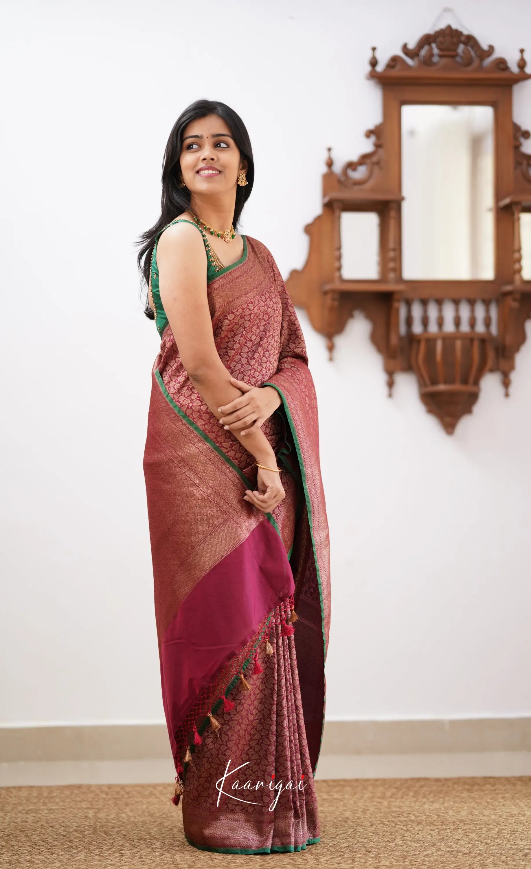 Antara- Burgundy Banarasi Silk Saree Sarees