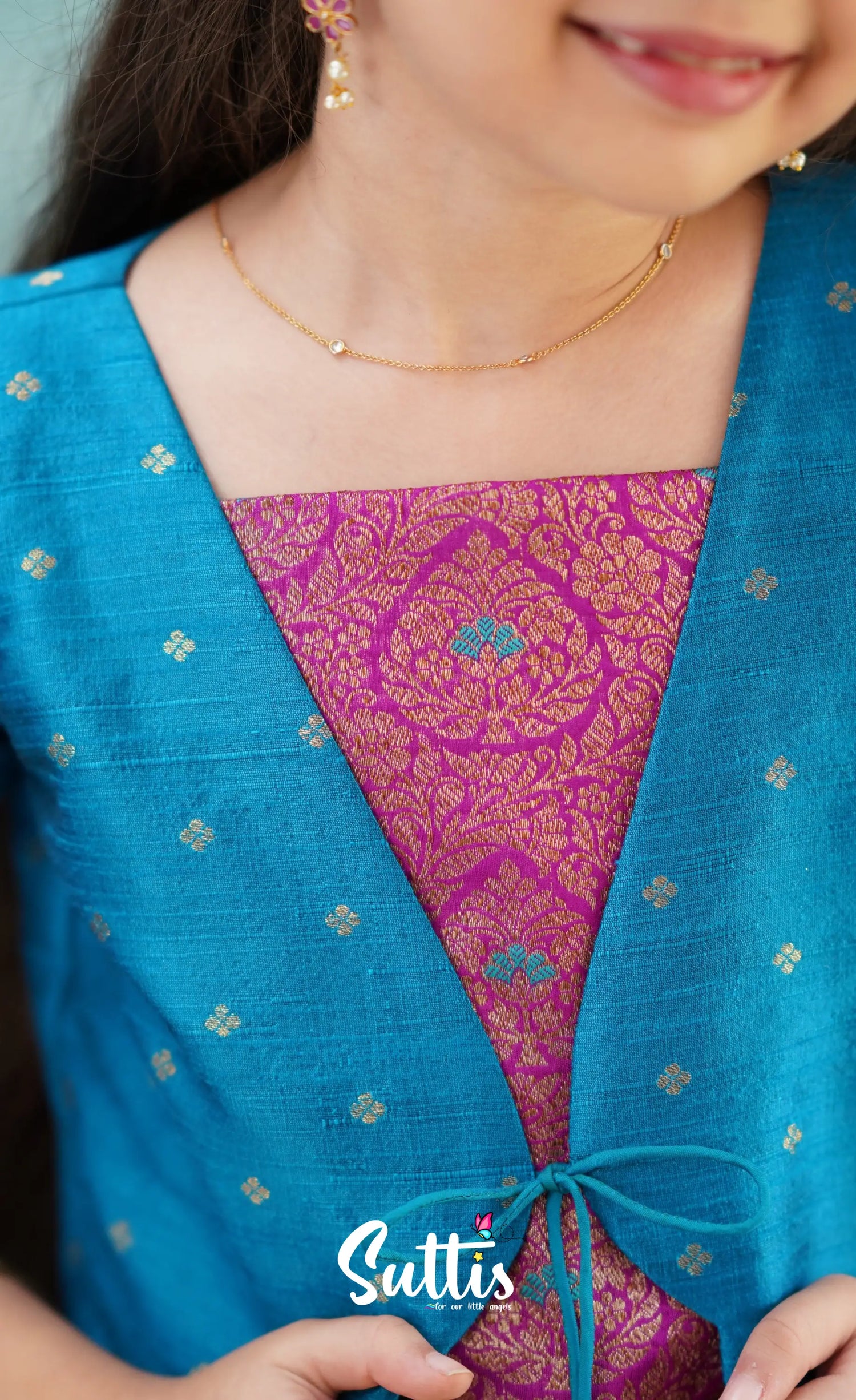 Antara - Violet Tone And Bright Blue Shade Pavadai Sattai Kids-Suttis