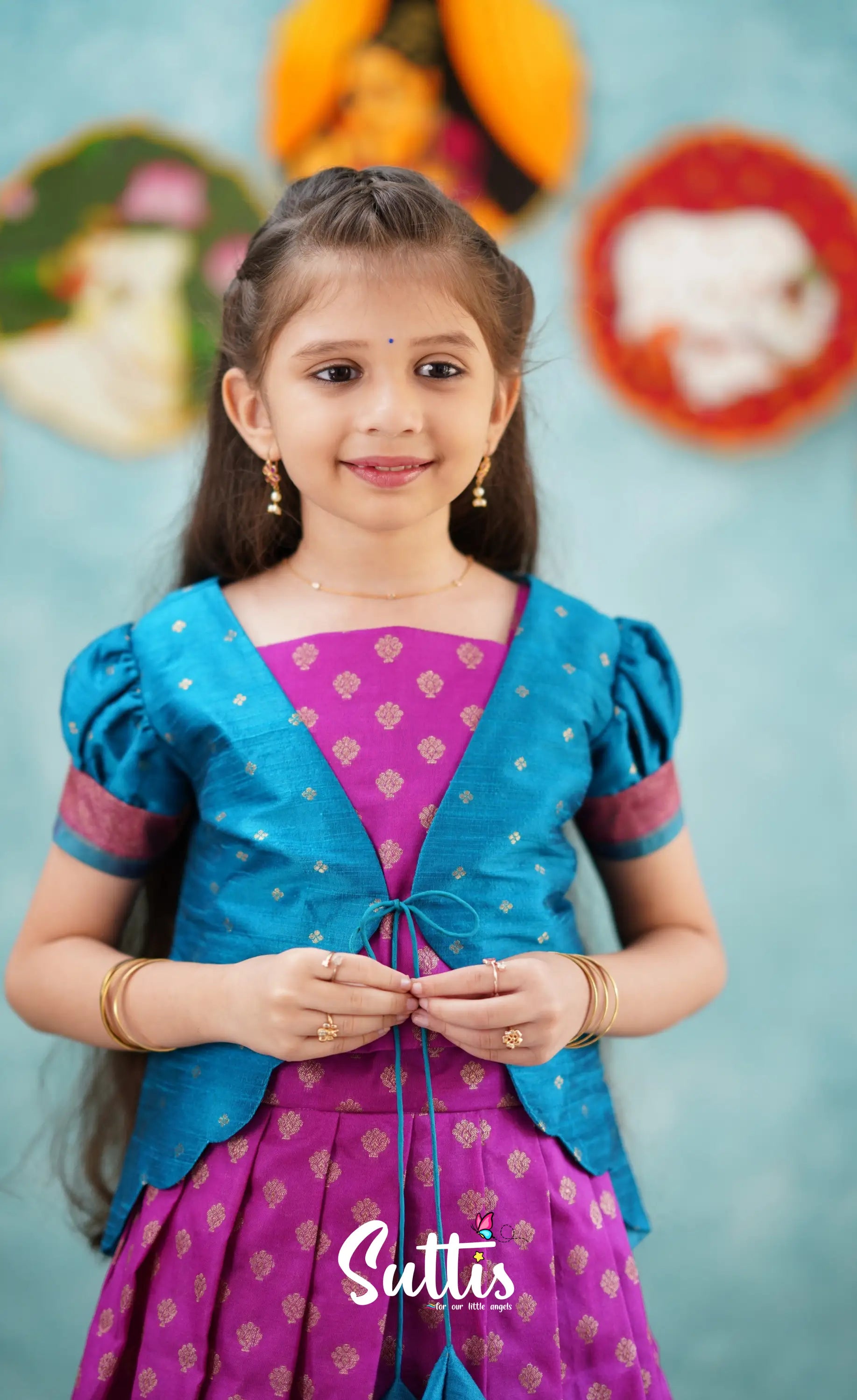 Antara - Violet Tone And Bright Blue Shade Pavadai Sattai Kids-Suttis