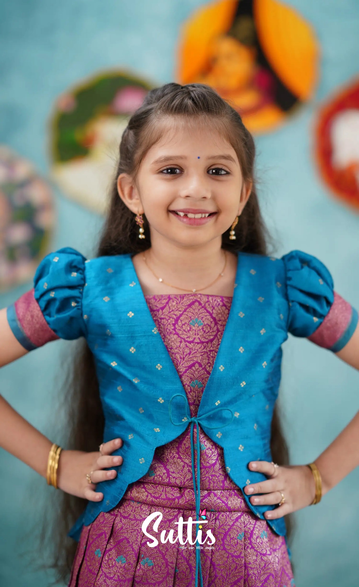 Antara - Violet Tone And Bright Blue Shade Pavadai Sattai Kids-Suttis