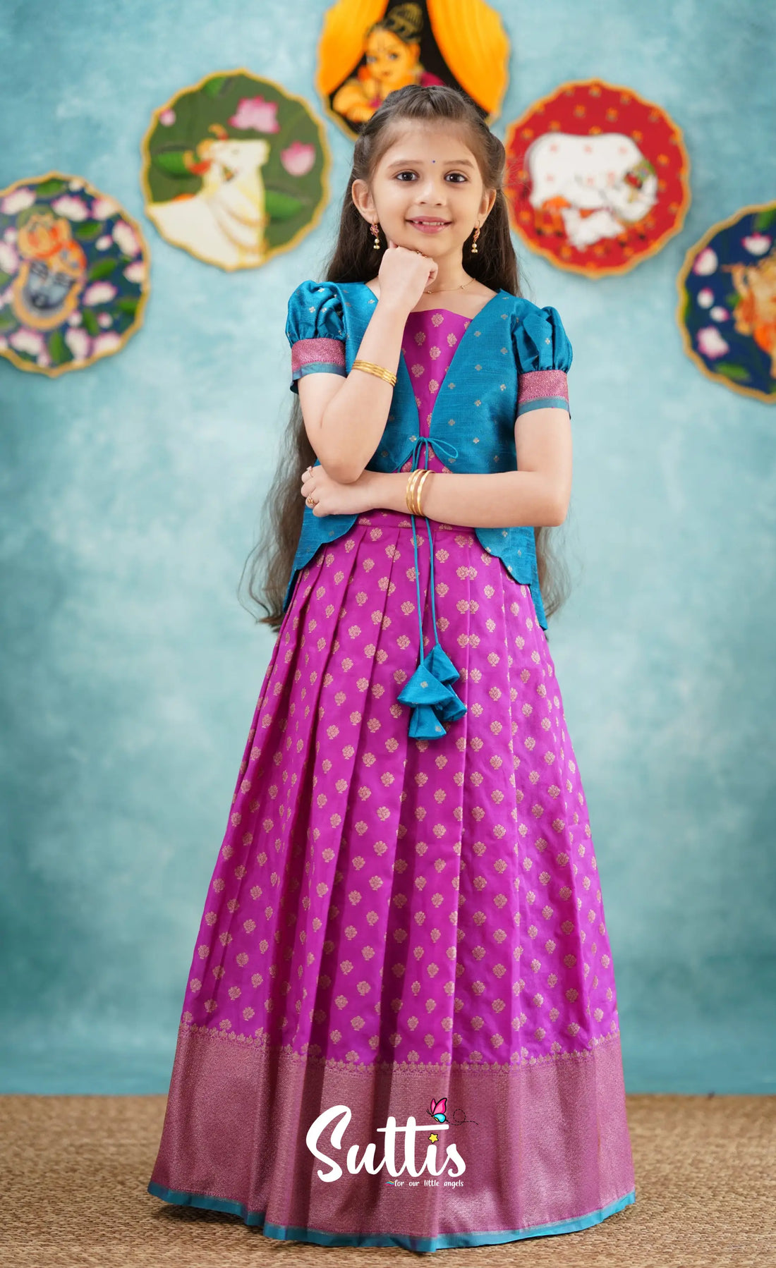 Antara - Violet Tone And Bright Blue Shade Pavadai Sattai Kids-Suttis