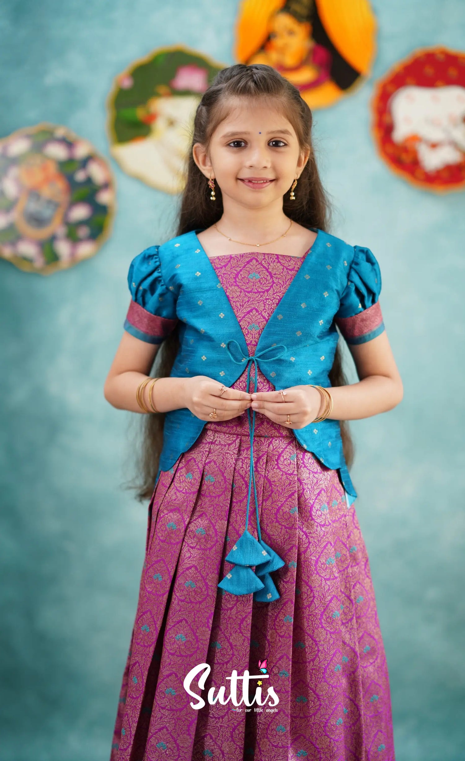 Antara - Violet Tone And Bright Blue Shade Pavadai Sattai Kids-Suttis