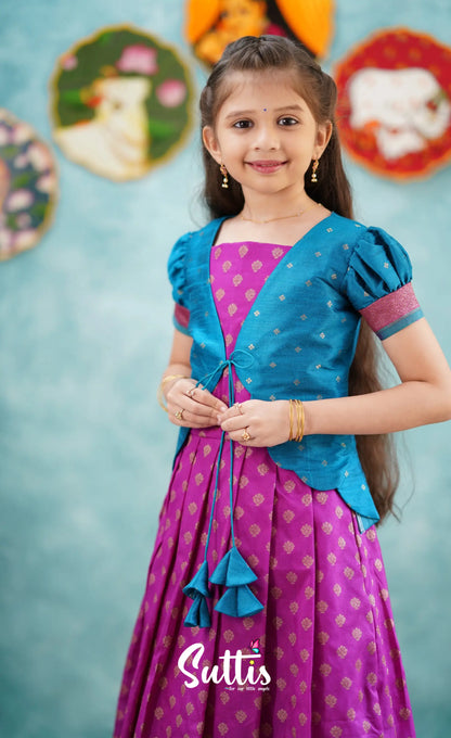 Antara - Violet Tone And Bright Blue Shade Pavadai Sattai Kids-Suttis