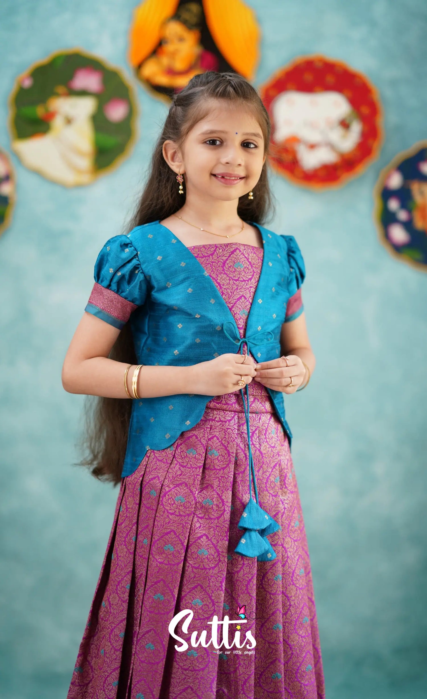 Antara - Violet Tone And Bright Blue Shade Pavadai Sattai Kids-Suttis