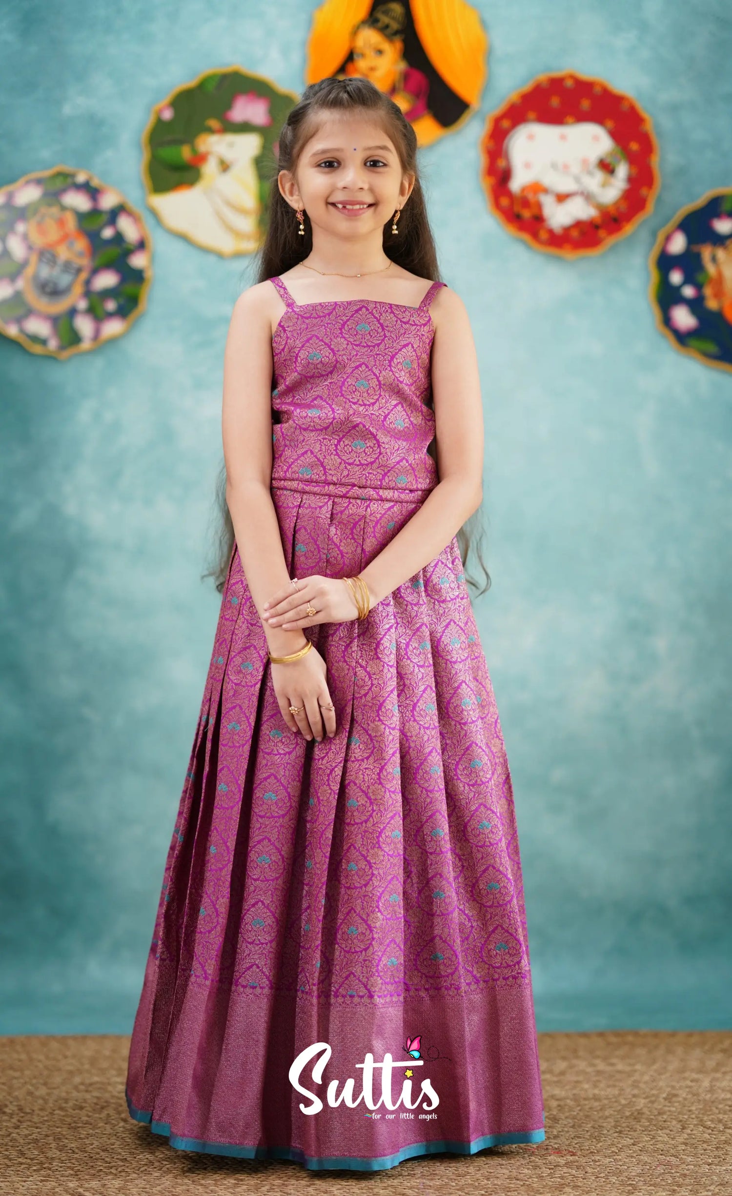 Antara - Violet Tone And Bright Blue Shade Pavadai Sattai Kids-Suttis