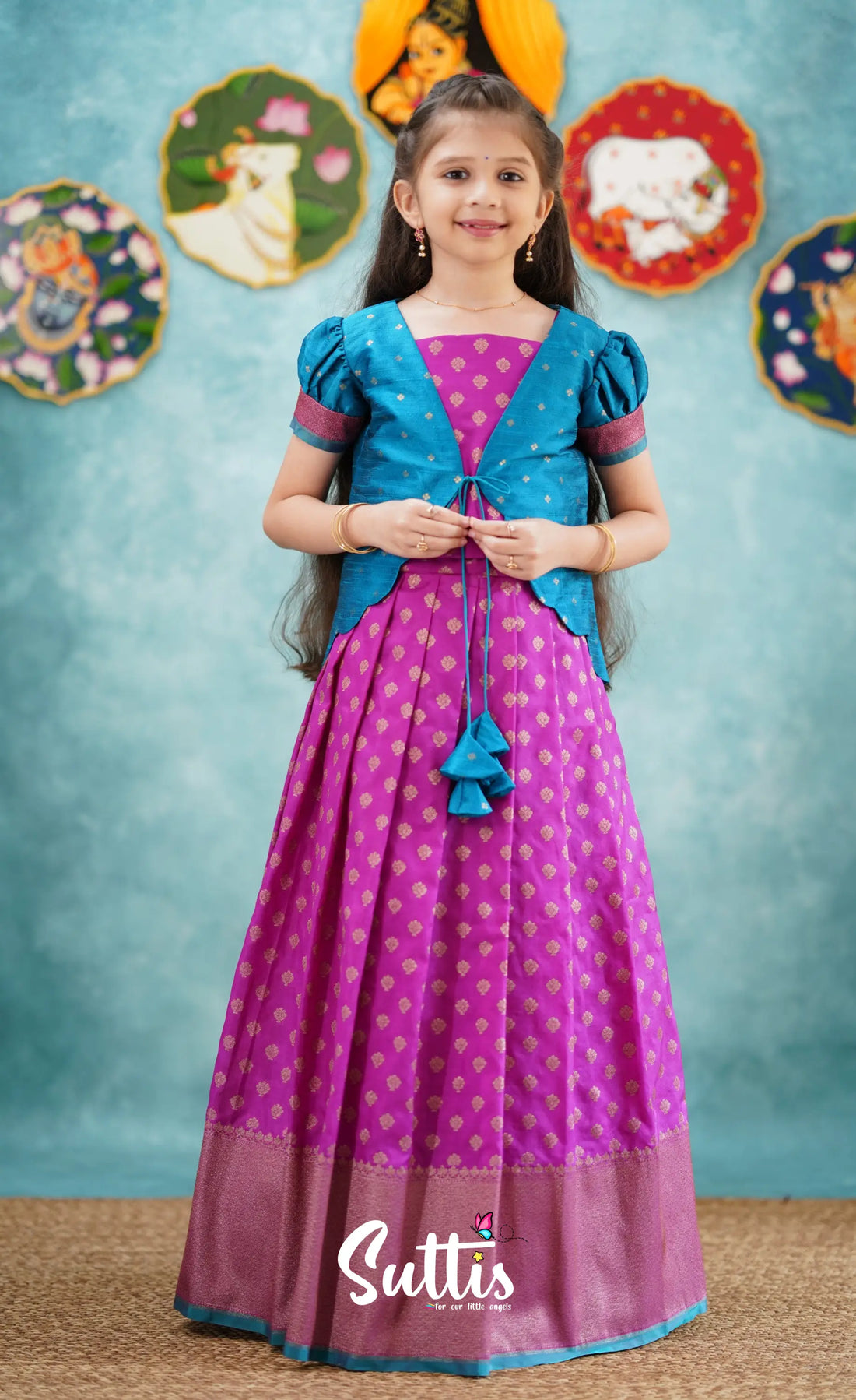 Antara - Violet Tone And Bright Blue Shade Pavadai Sattai Kids-Suttis