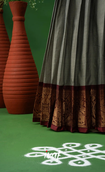 Ash Grey with Maroon Semi-Stitched Cotton Halfsaree Half Sarees