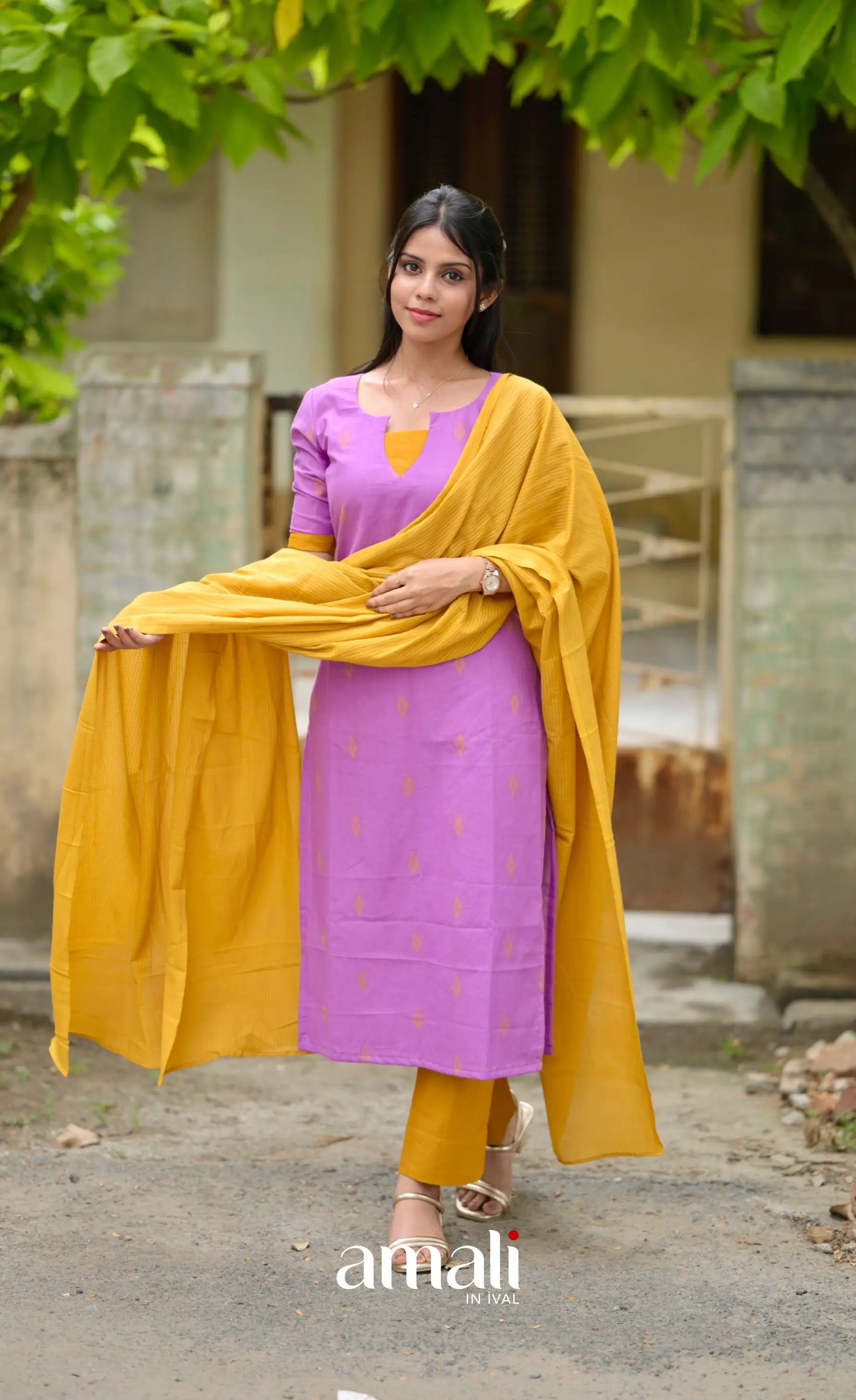 Athira Salwar - Lavender and Mustard salwar