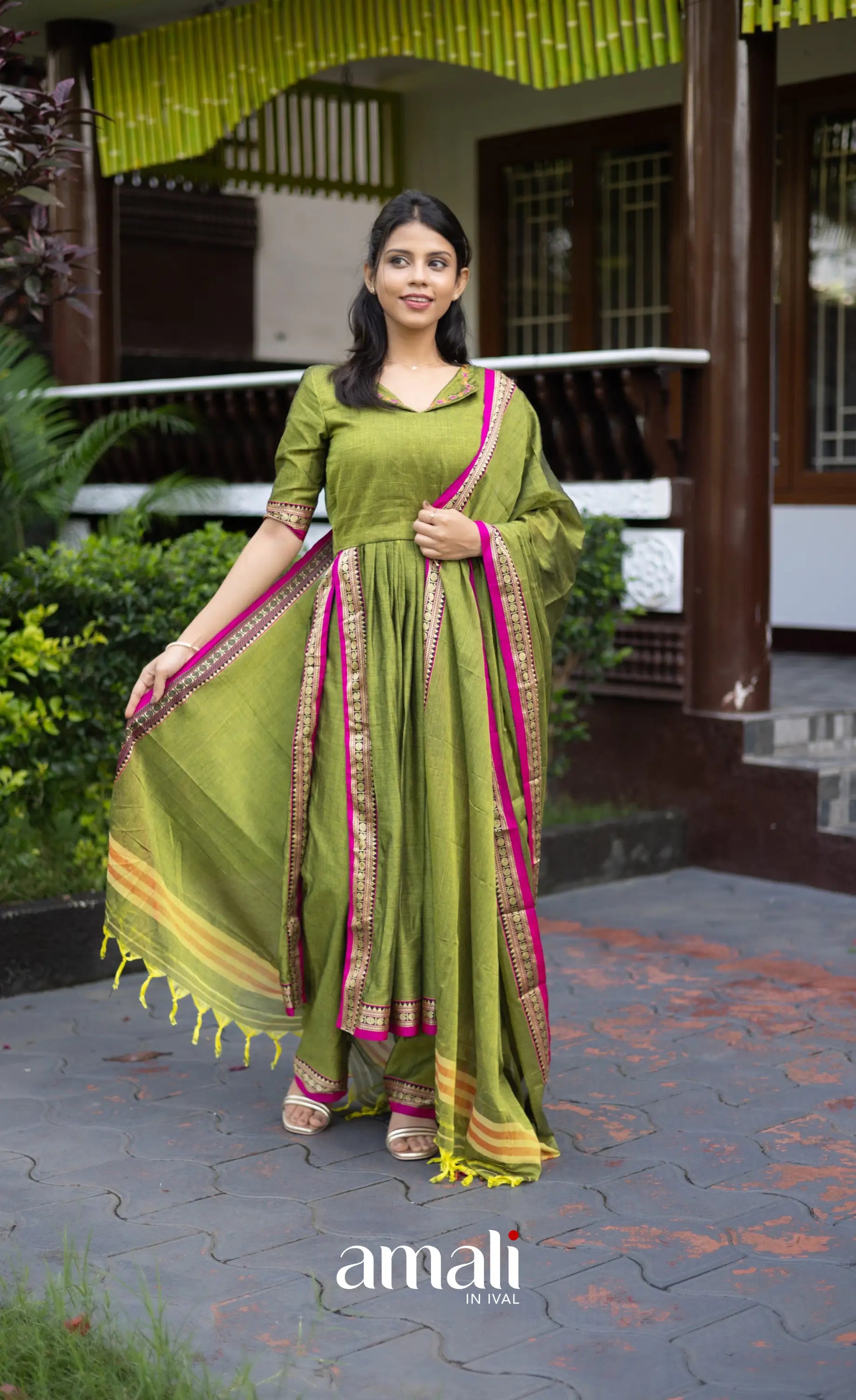 Athira Salwar - Leaf Green salwar
