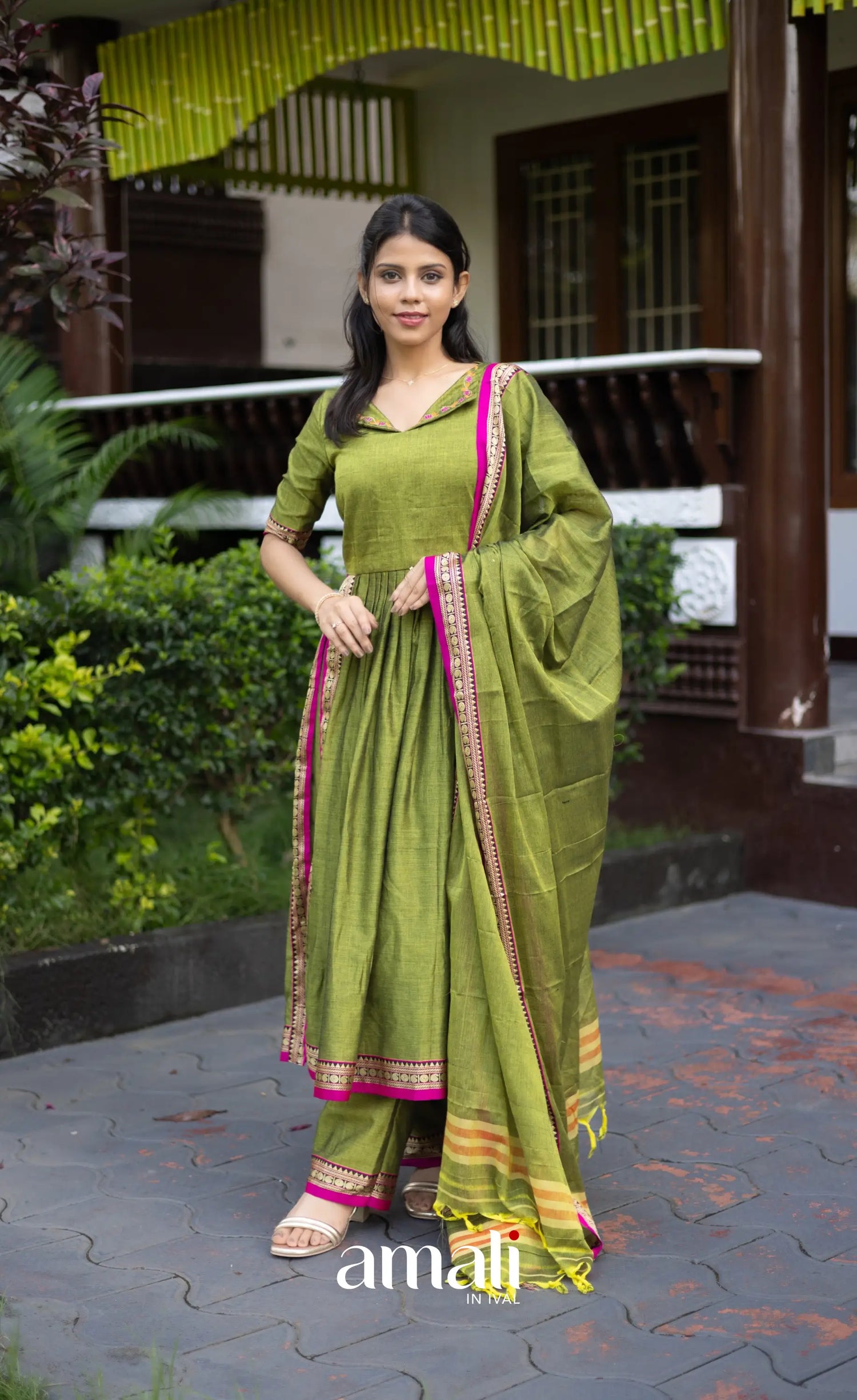 Athira Salwar - Leaf Green salwar