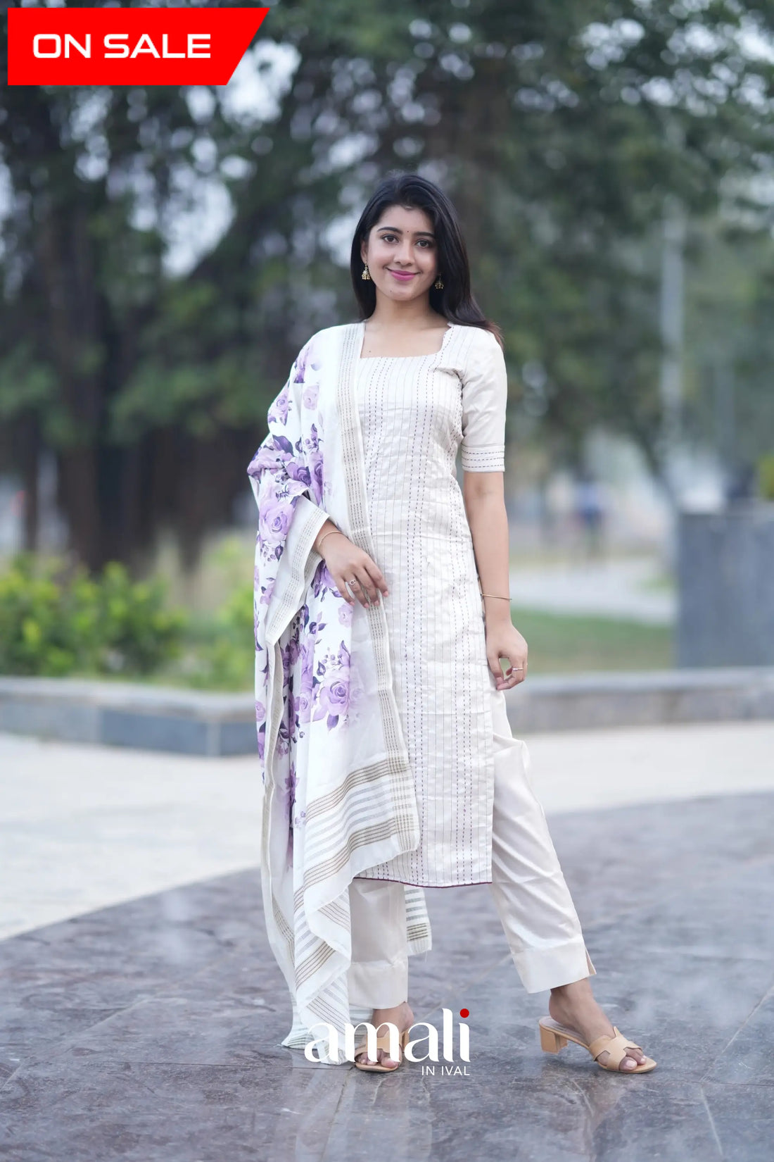 Athira Salwar - Off white and Purple salwar