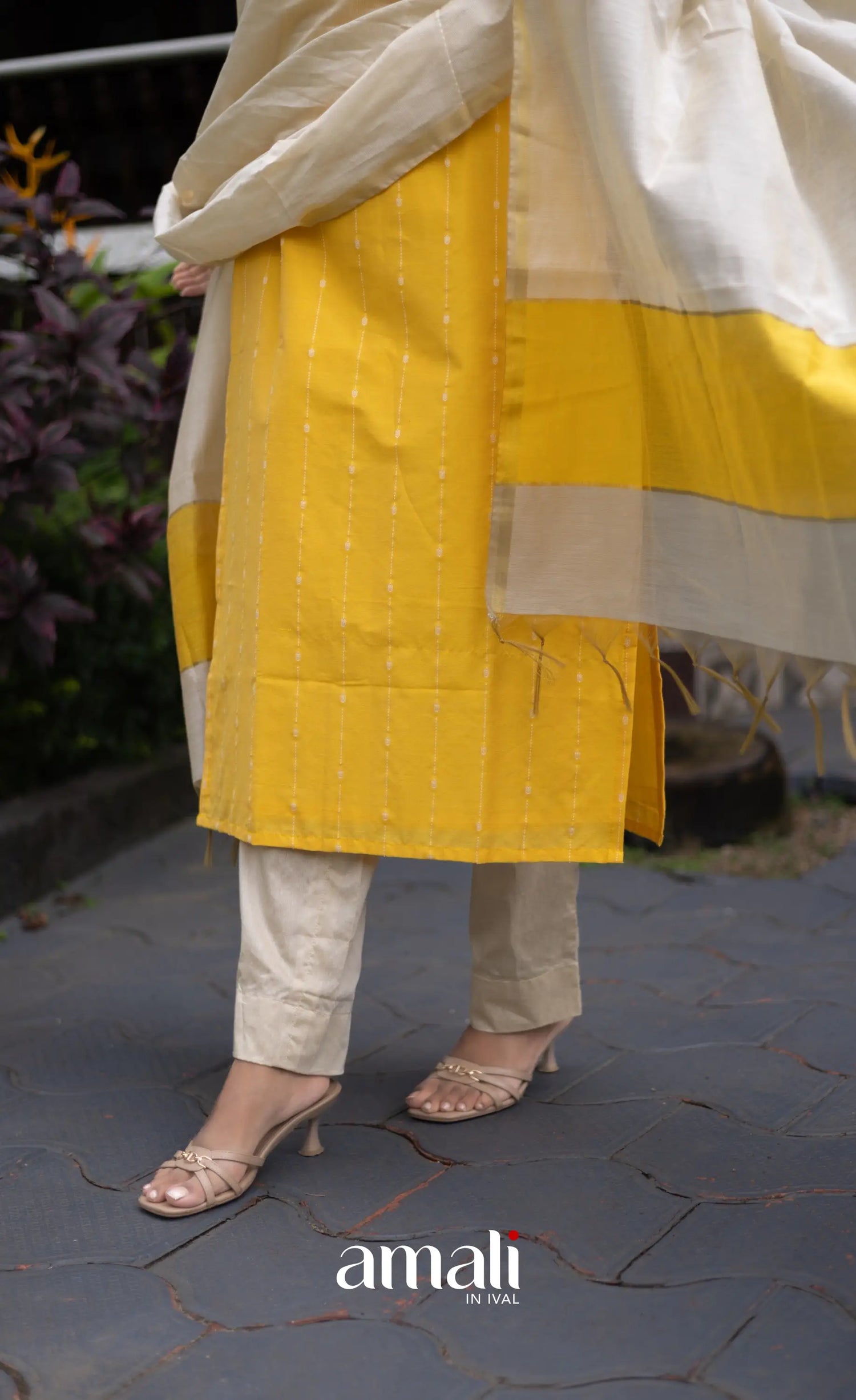 Athira Salwar - Off white and Yellow salwar