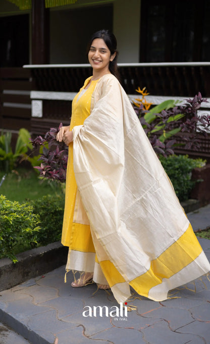 Athira Salwar - Off white and Yellow salwar