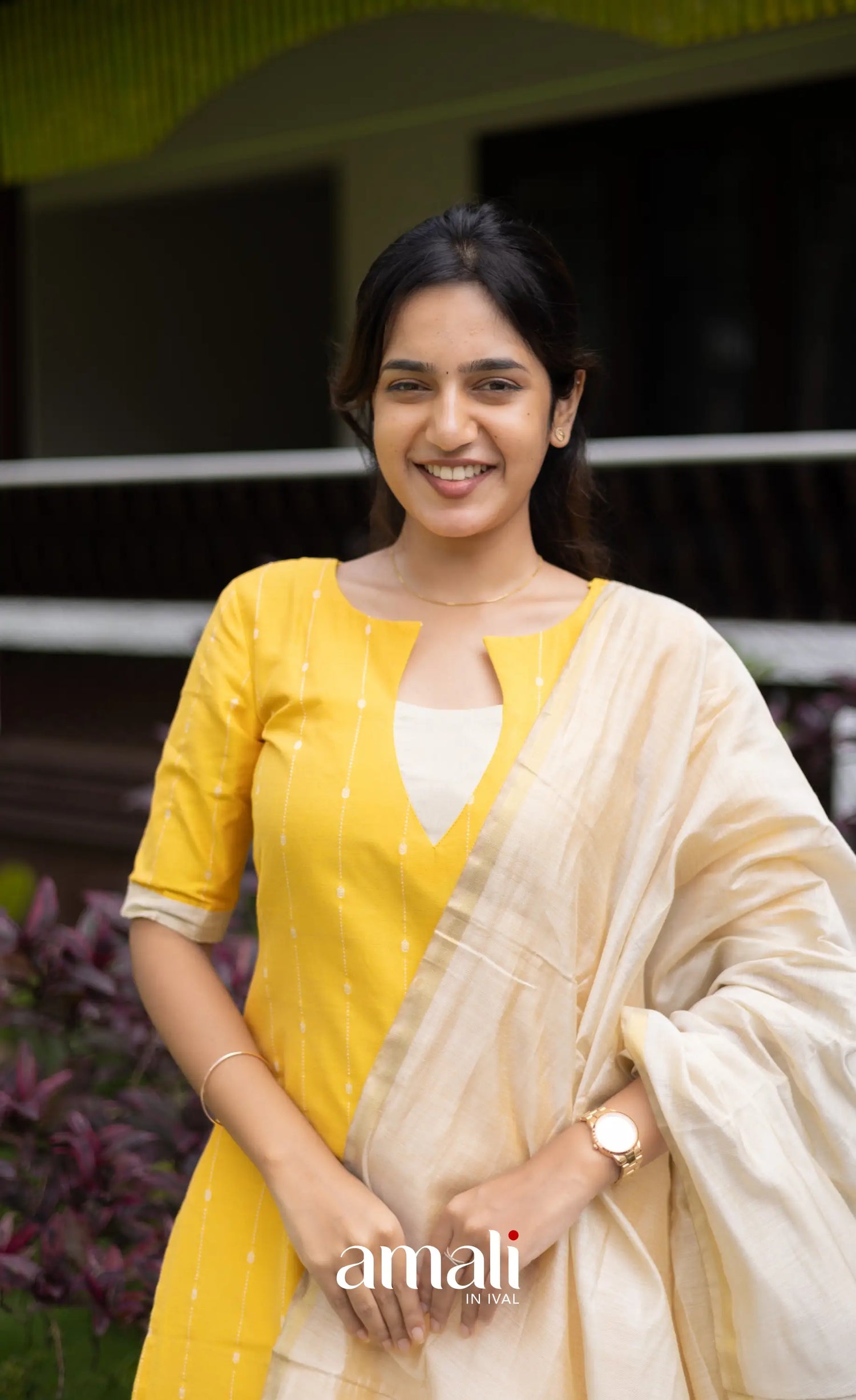 Athira Salwar - Off white and Yellow salwar