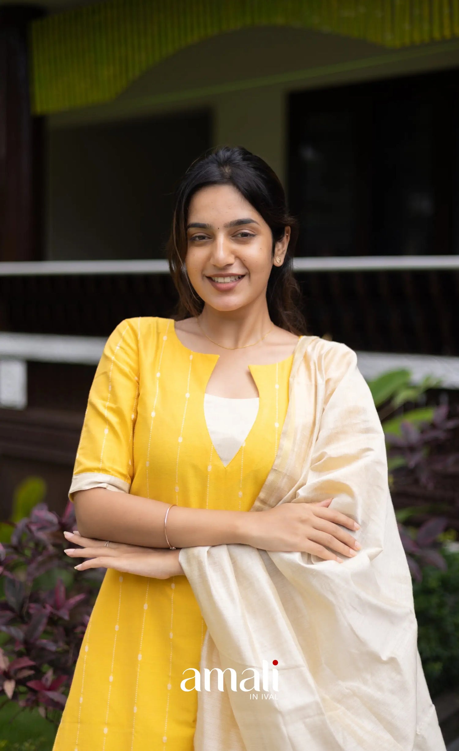 Athira Salwar - Off white and Yellow salwar