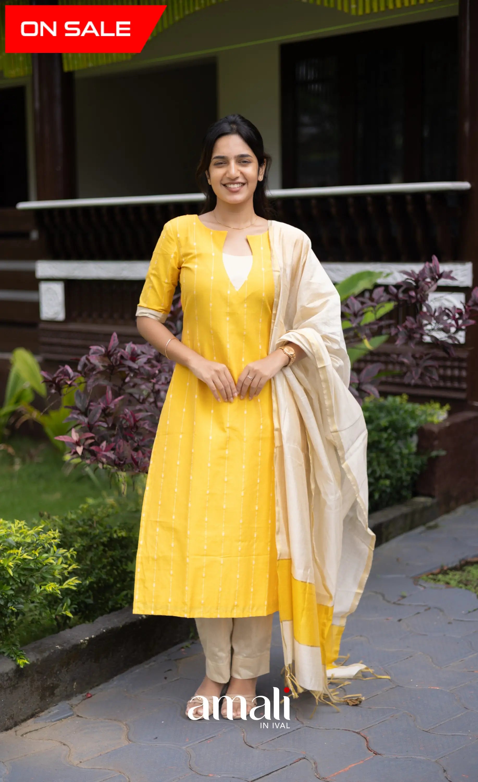 Athira Salwar - Off white and Yellow salwar