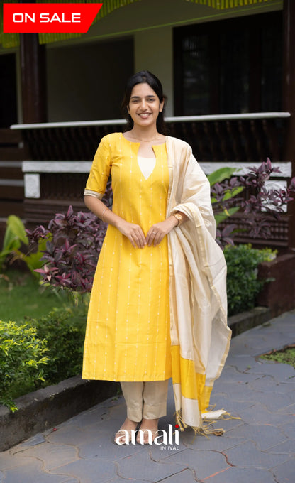 Athira Salwar - Off white and Yellow salwar