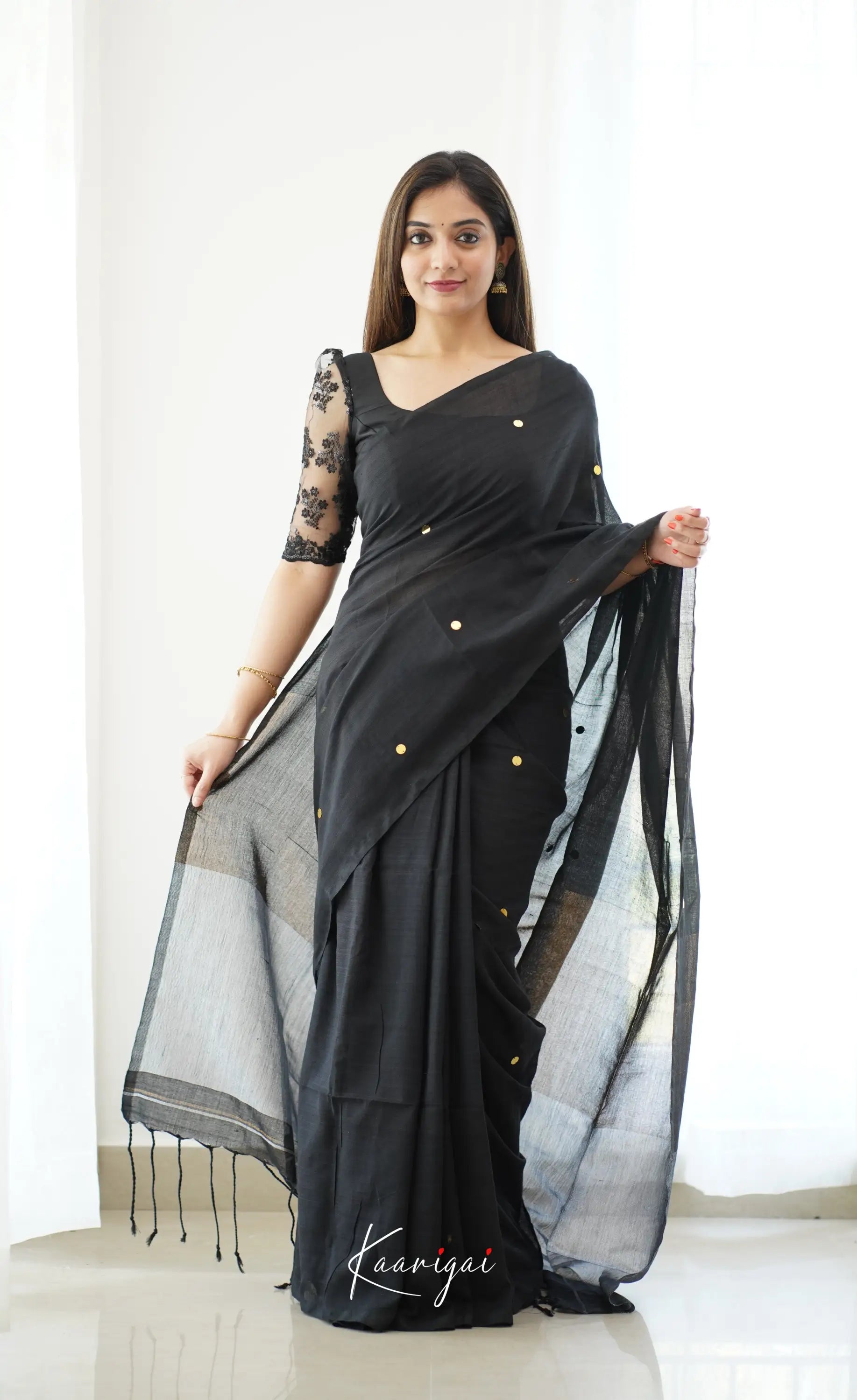 Azhagi- Black Handloom Cotton Halfsaree Sarees