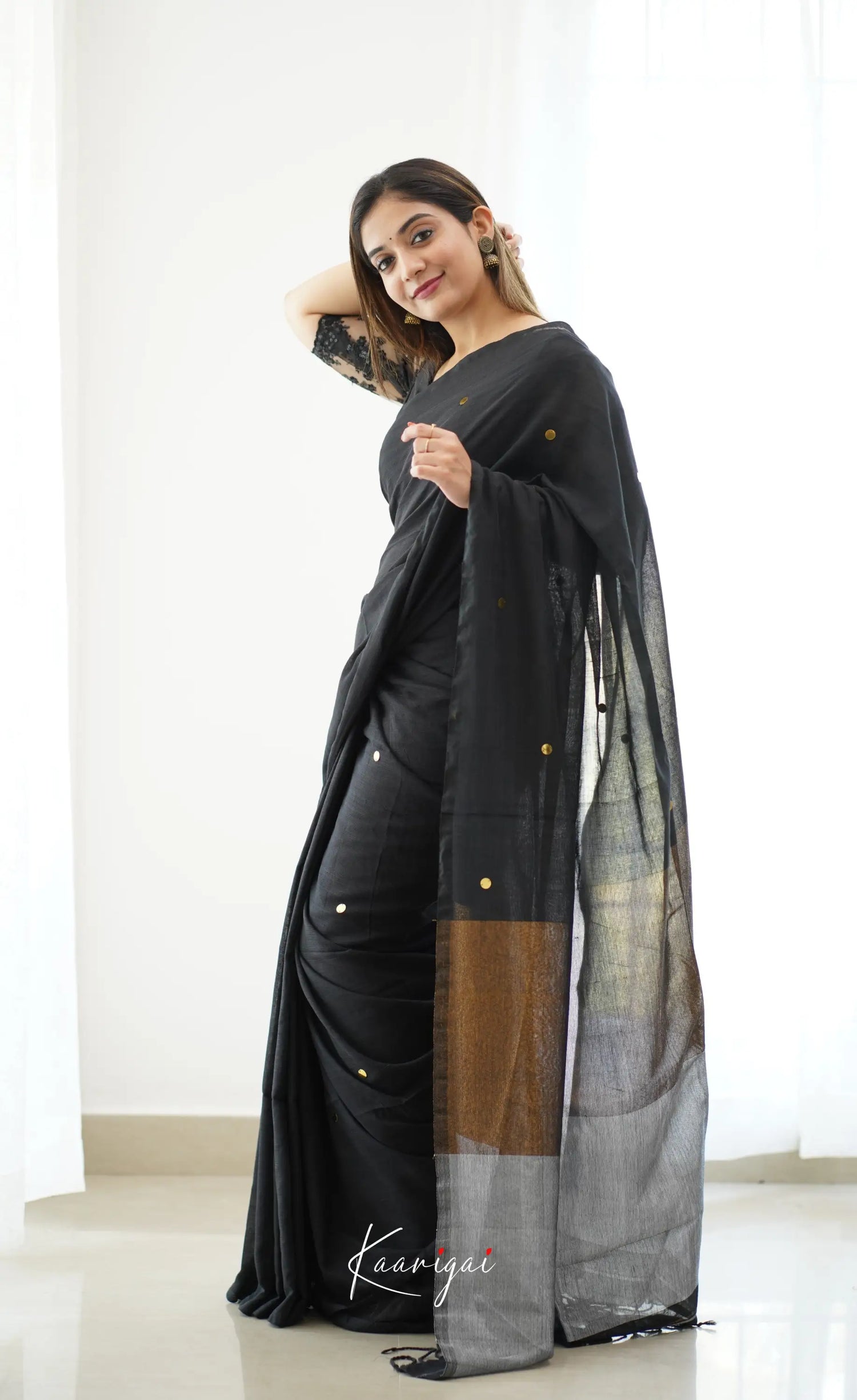 Azhagi- Black Handloom Cotton Halfsaree Sarees