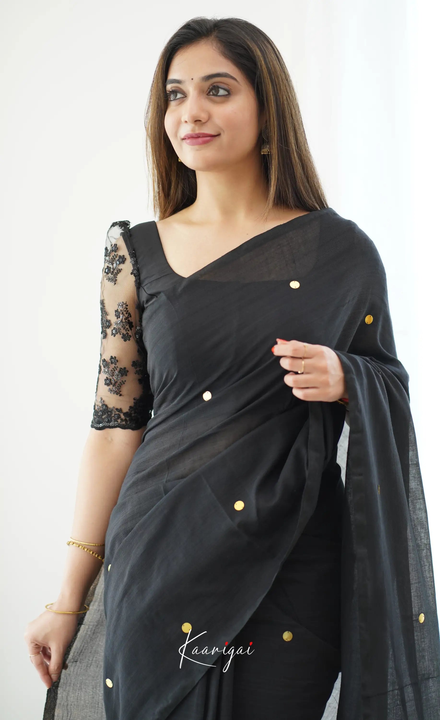 Azhagi- Black Handloom Cotton Halfsaree Sarees