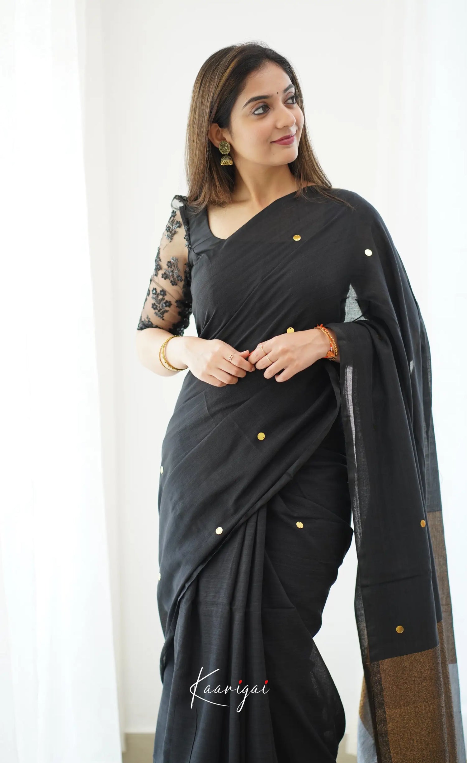 Azhagi- Black Handloom Cotton Halfsaree Sarees