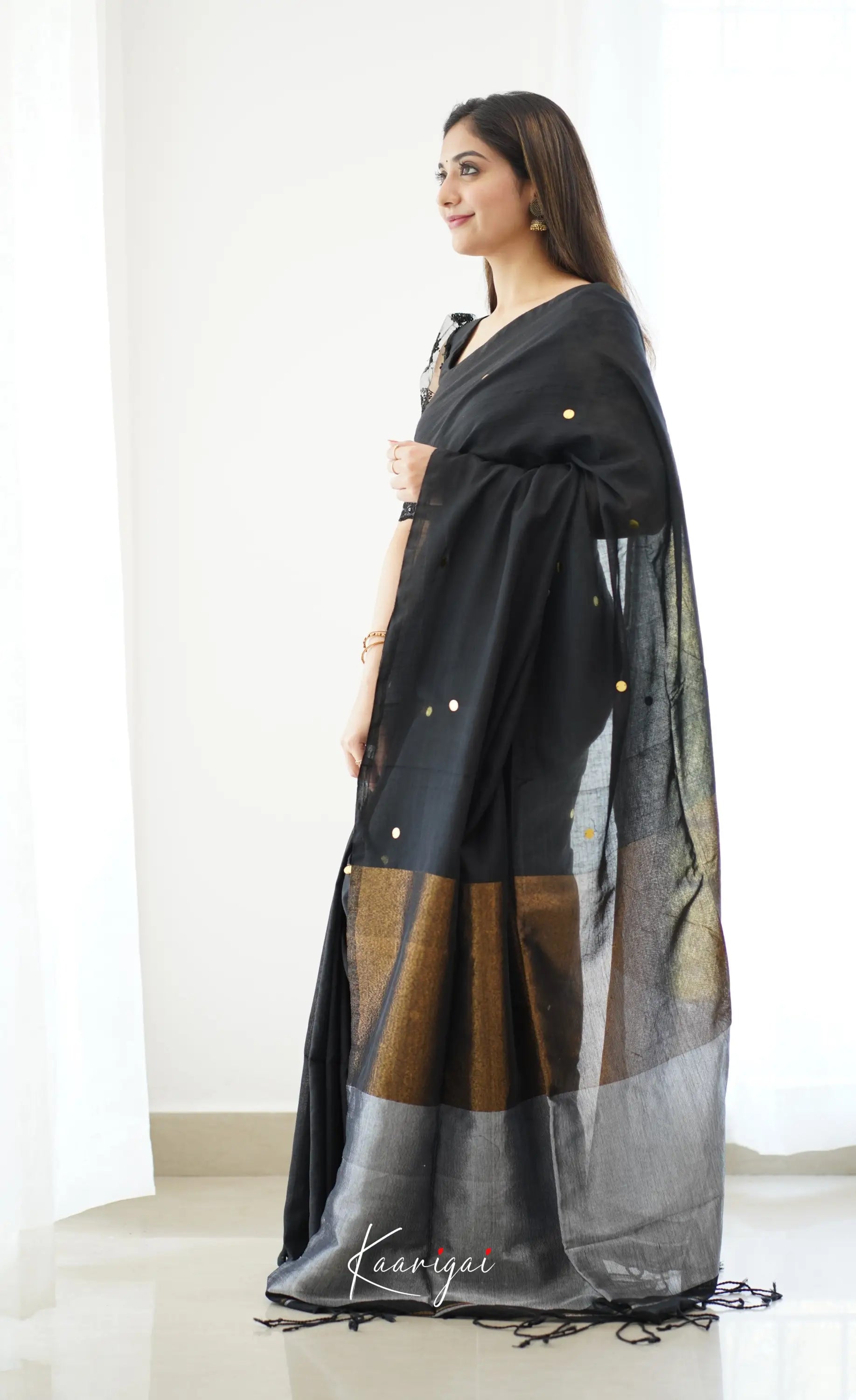 Azhagi- Black Handloom Cotton Halfsaree Sarees