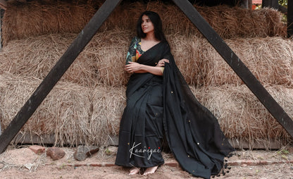 Azhagi- Black Handloomed Cotton Saree Sarees