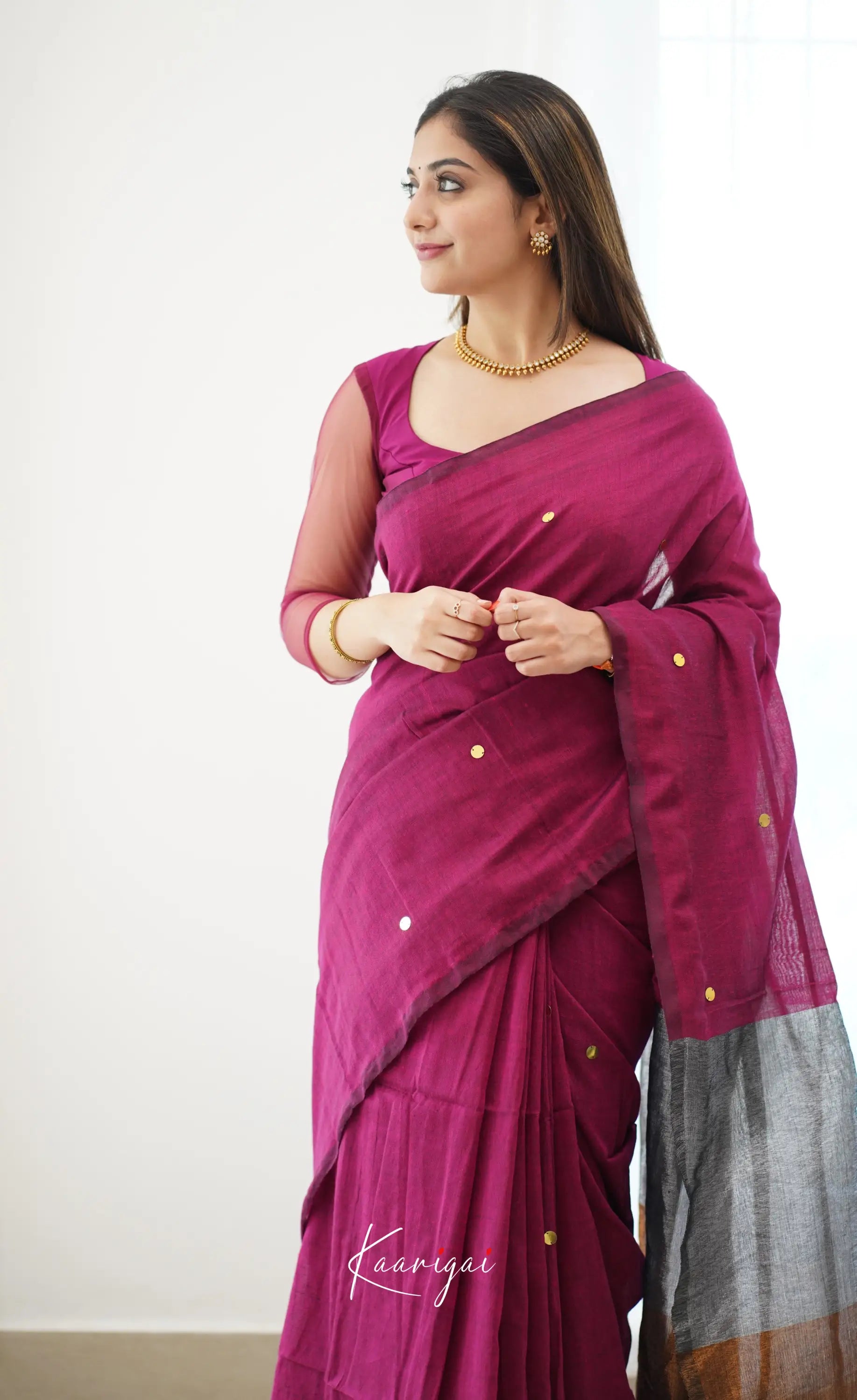 Azhagi- Burgundy Handloom Cotton Halfsaree Sarees