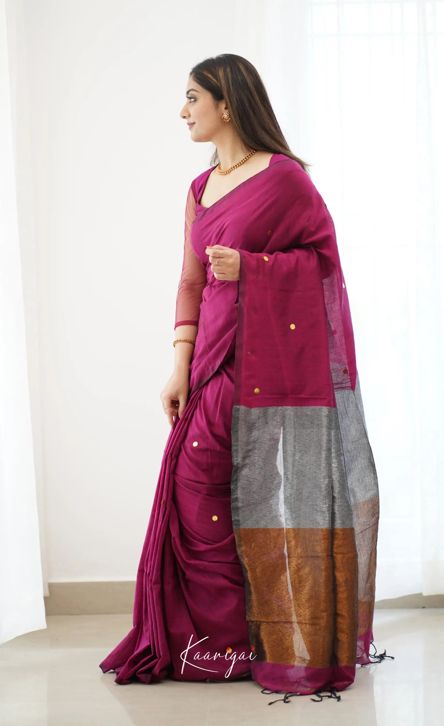 Azhagi- Burgundy Handloom Cotton Halfsaree Sarees