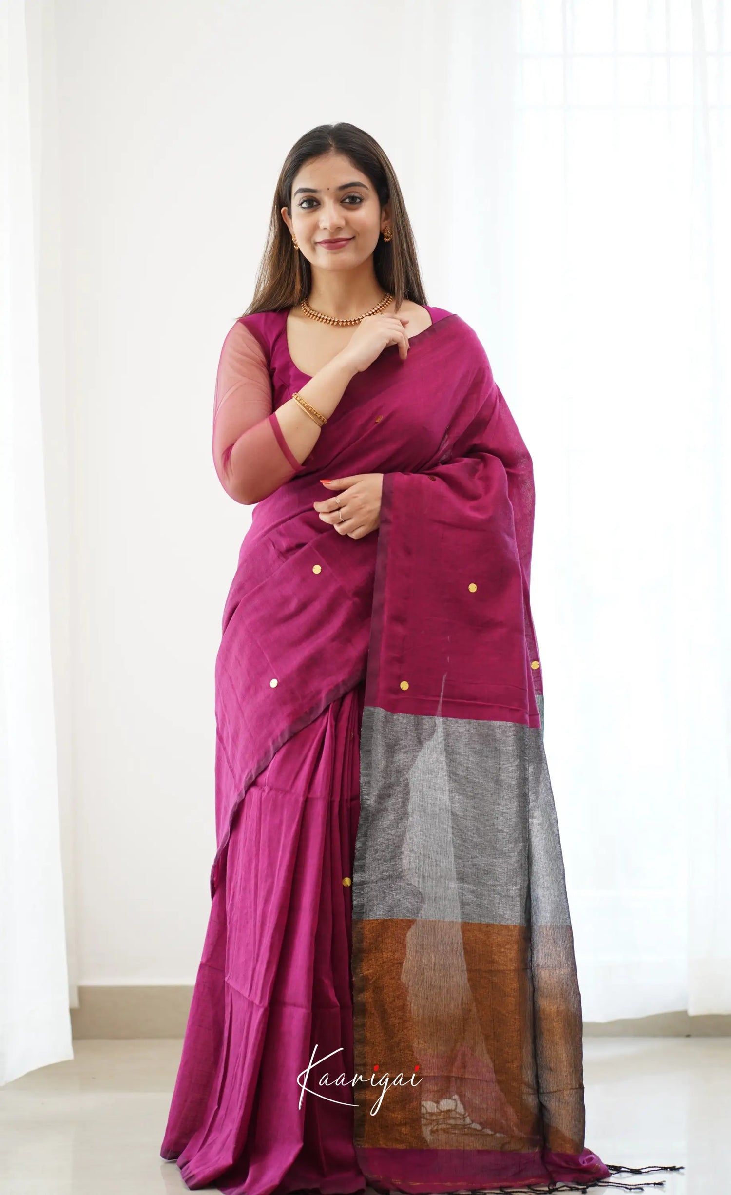 Azhagi- Burgundy Handloom Cotton Halfsaree Sarees