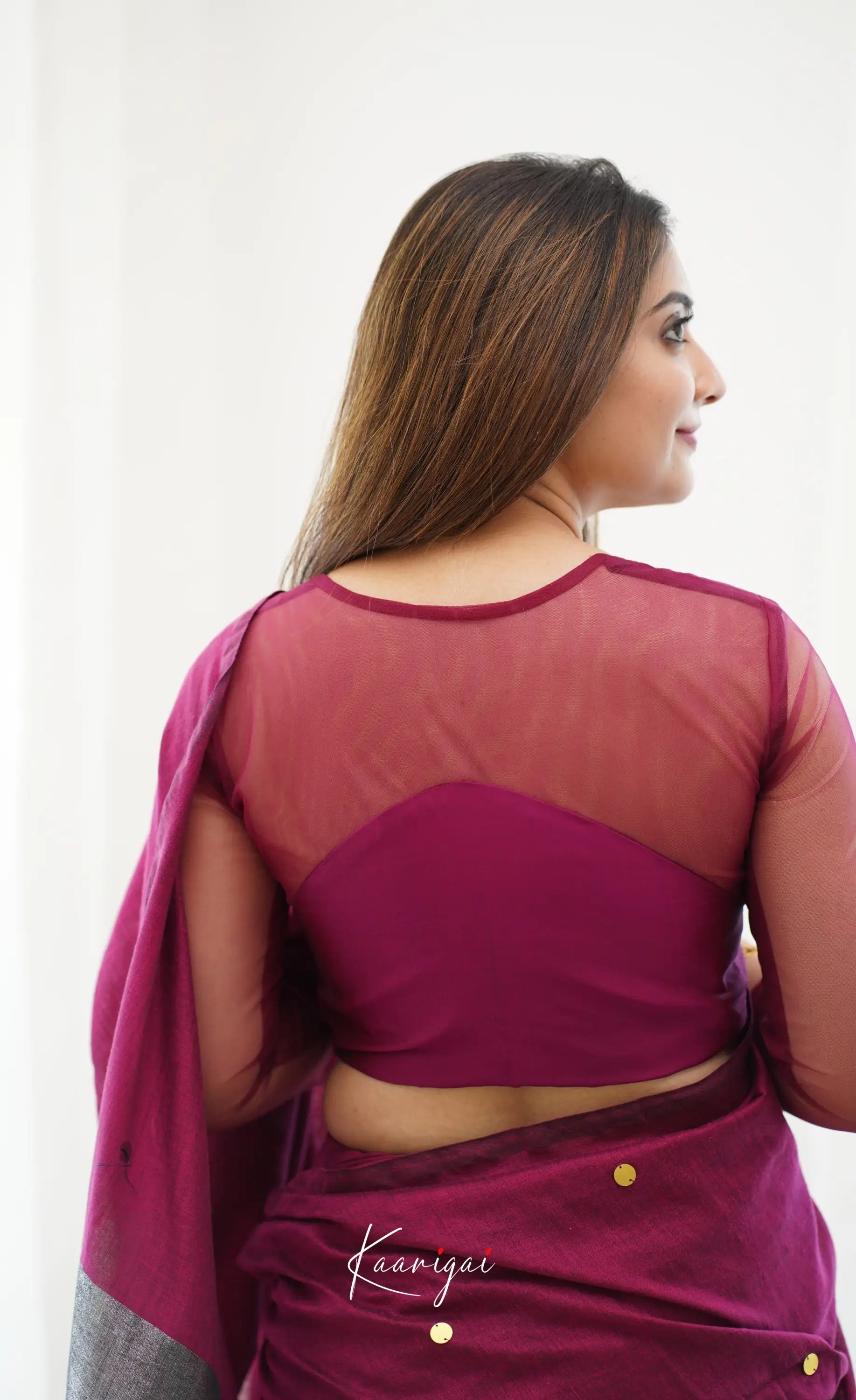 Azhagi- Burgundy Handloom Cotton Halfsaree Sarees