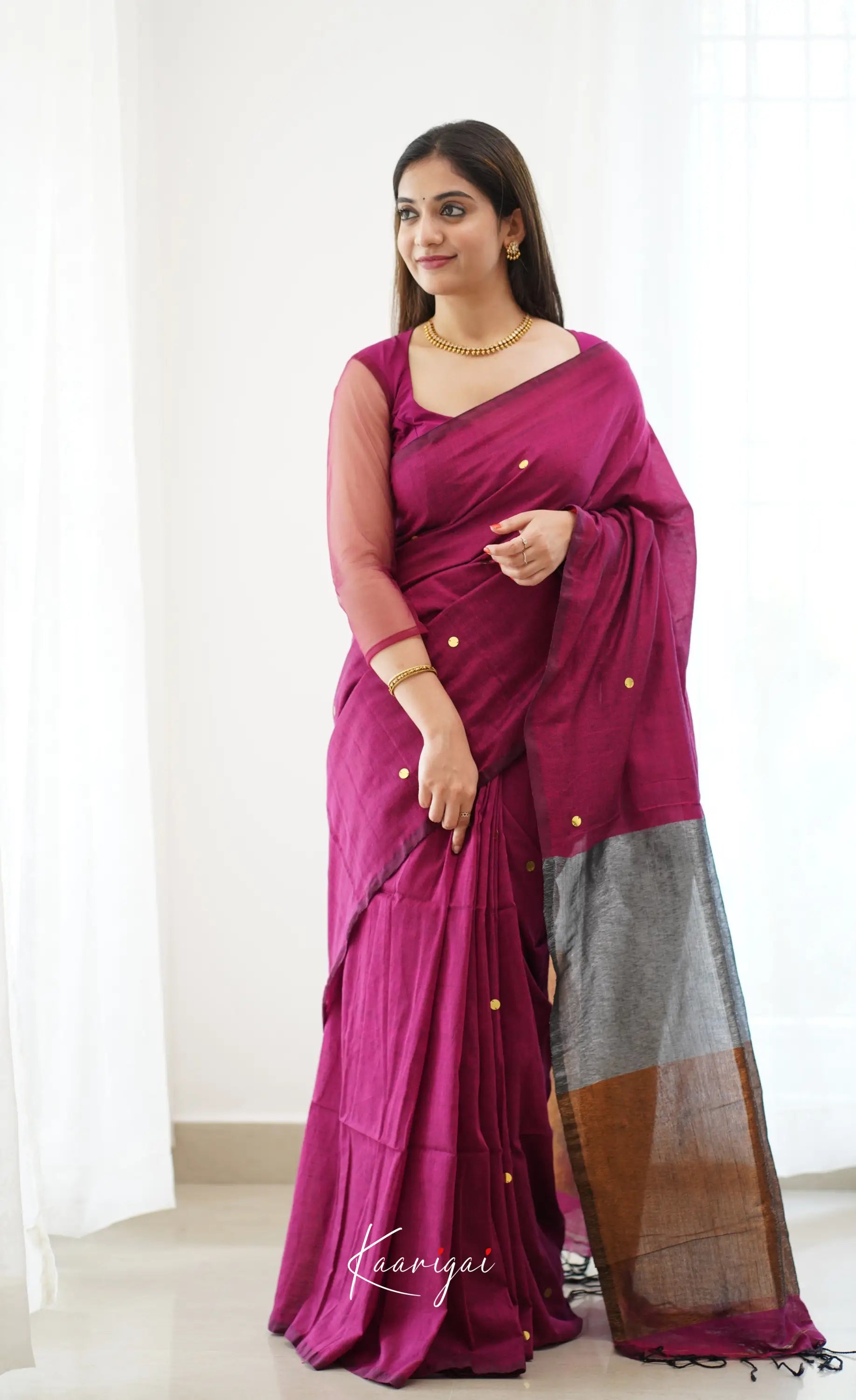 Azhagi- Burgundy Handloom Cotton Halfsaree Sarees