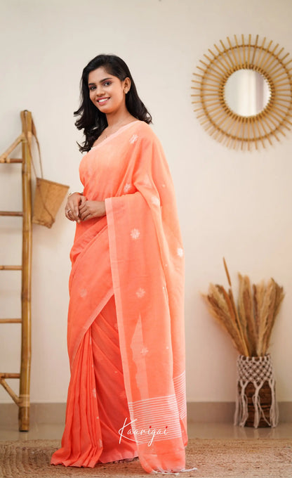 Azhagi - Light Neon Orange Cotton Saree Sarees