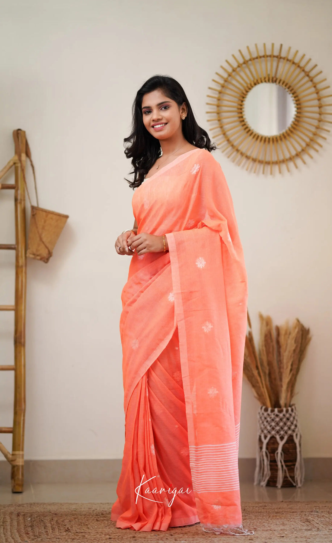 Azhagi - Light Neon Orange Cotton Saree Sarees