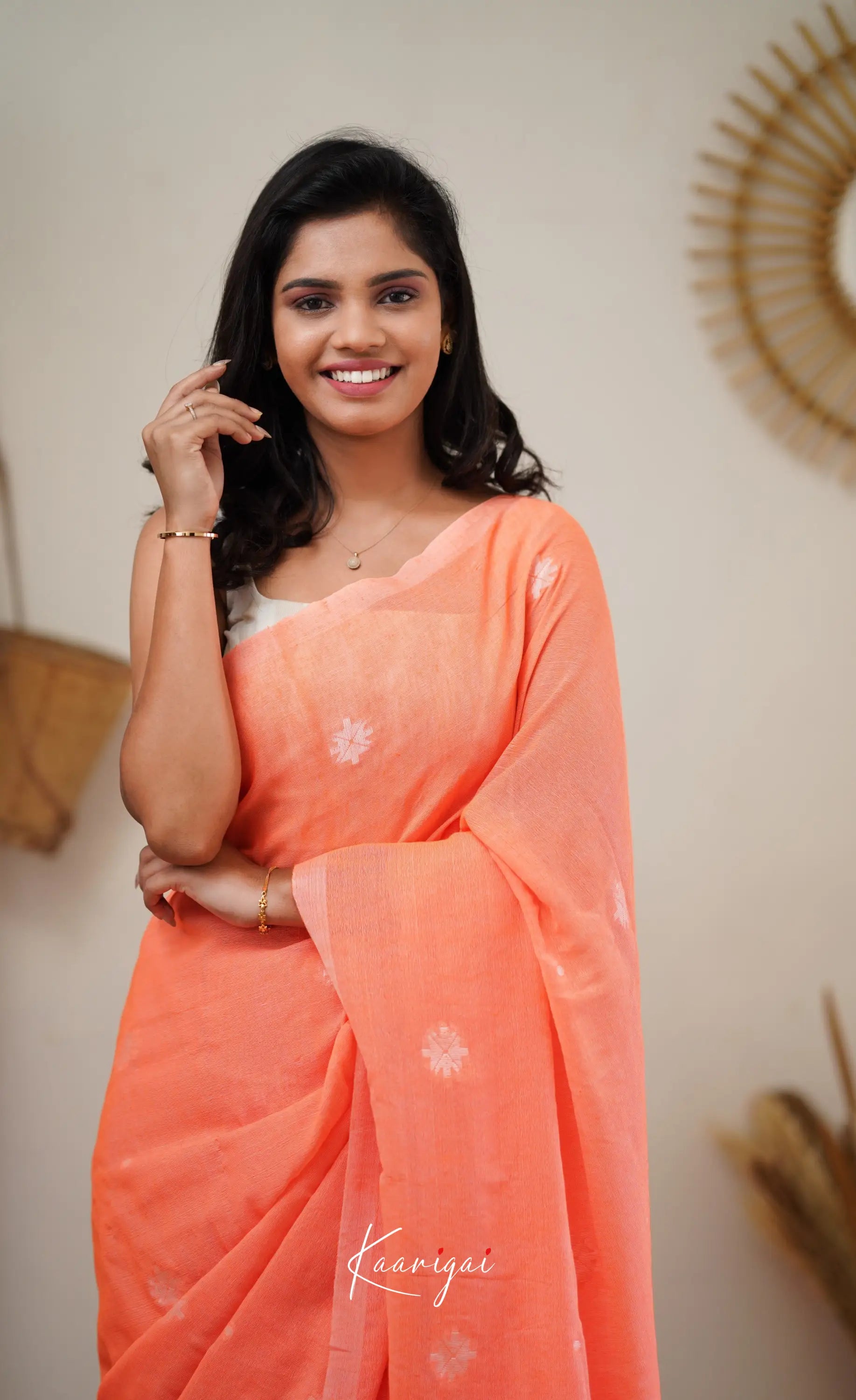 Azhagi - Light Neon Orange Cotton Saree Sarees