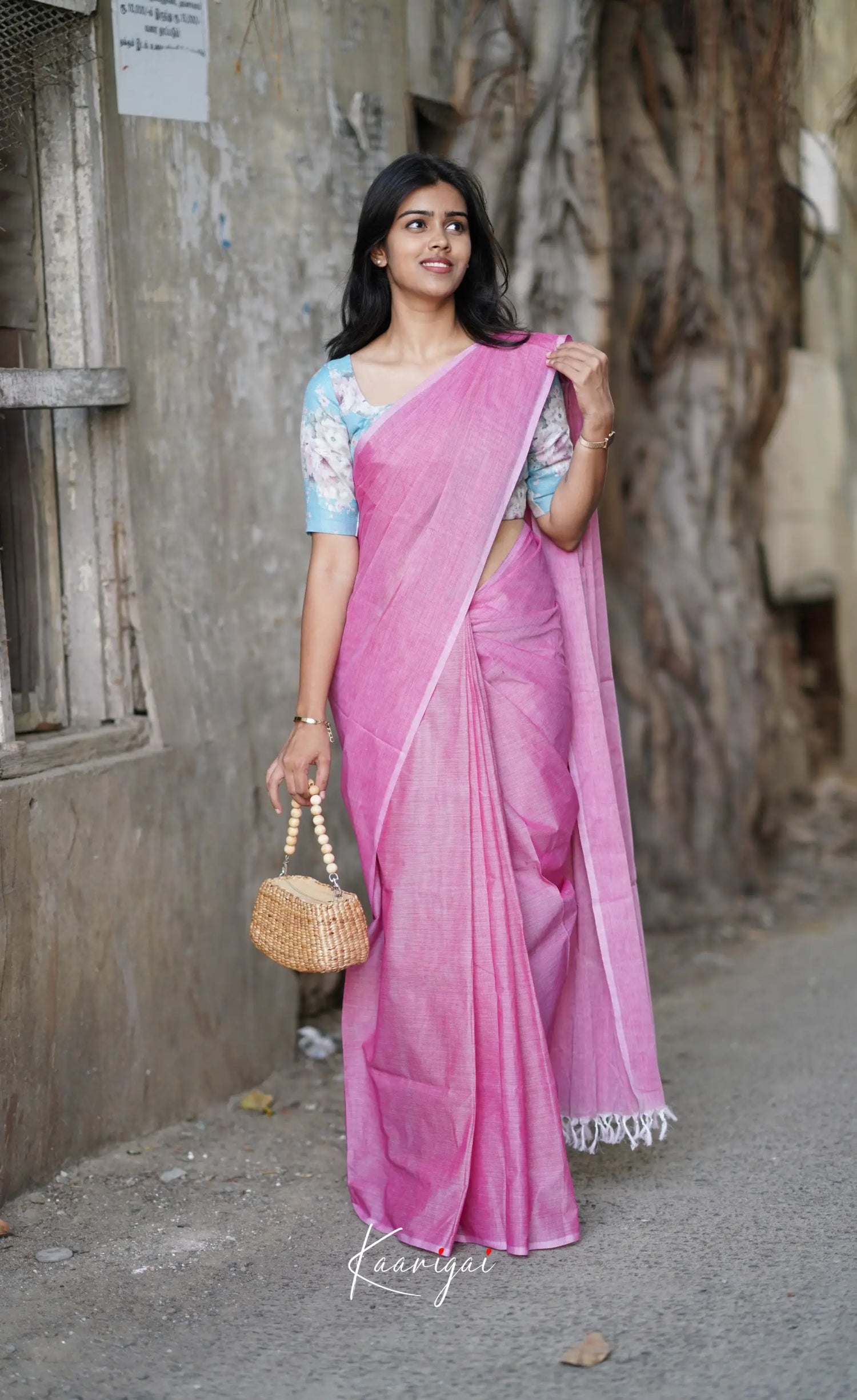 Azhagi Light Pink Cotton Saree – Ivalinmabia - Main Image