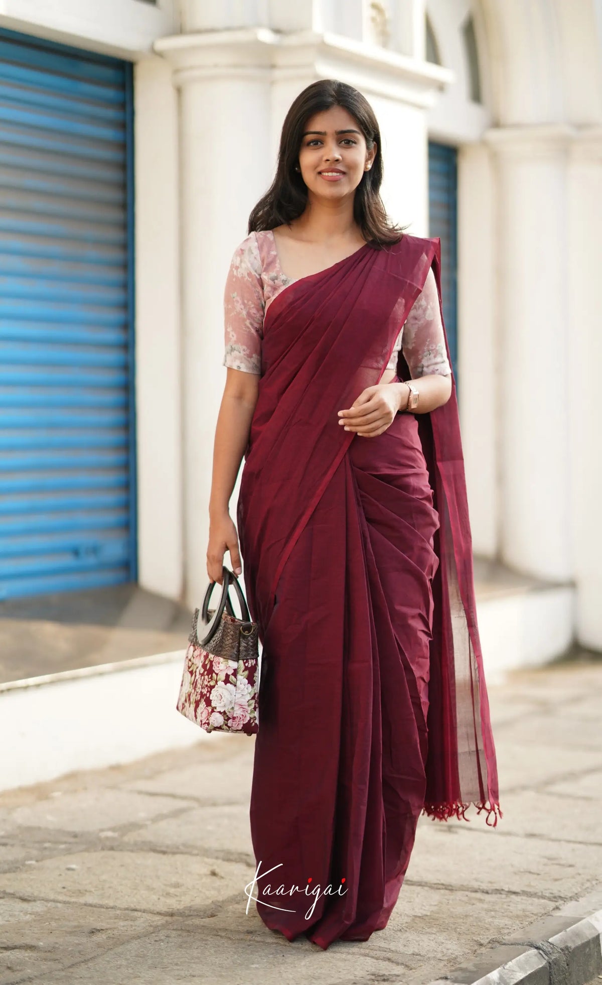 Azhagi - Maroon Cotton Saree Sarees