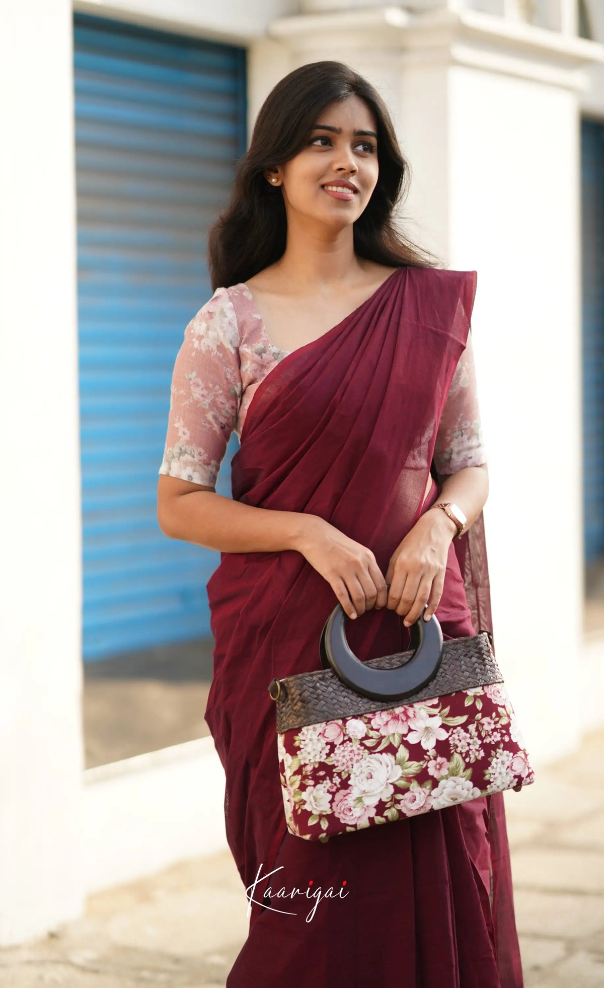 Azhagi - Maroon Cotton Saree Sarees