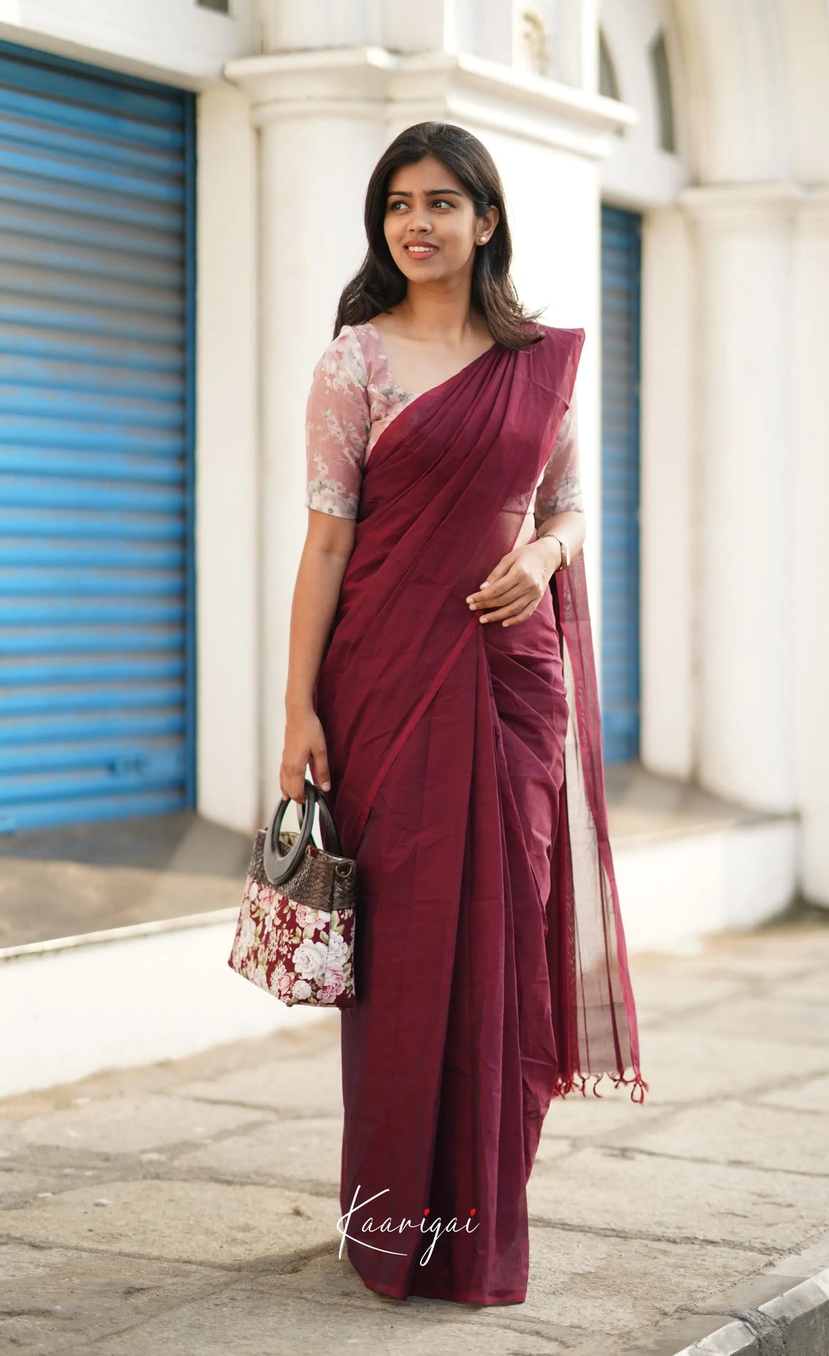 Azhagi - Maroon Cotton Saree Sarees