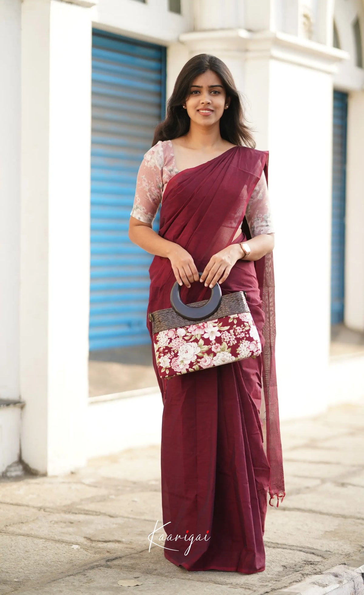 Azhagi - Maroon Cotton Saree Sarees